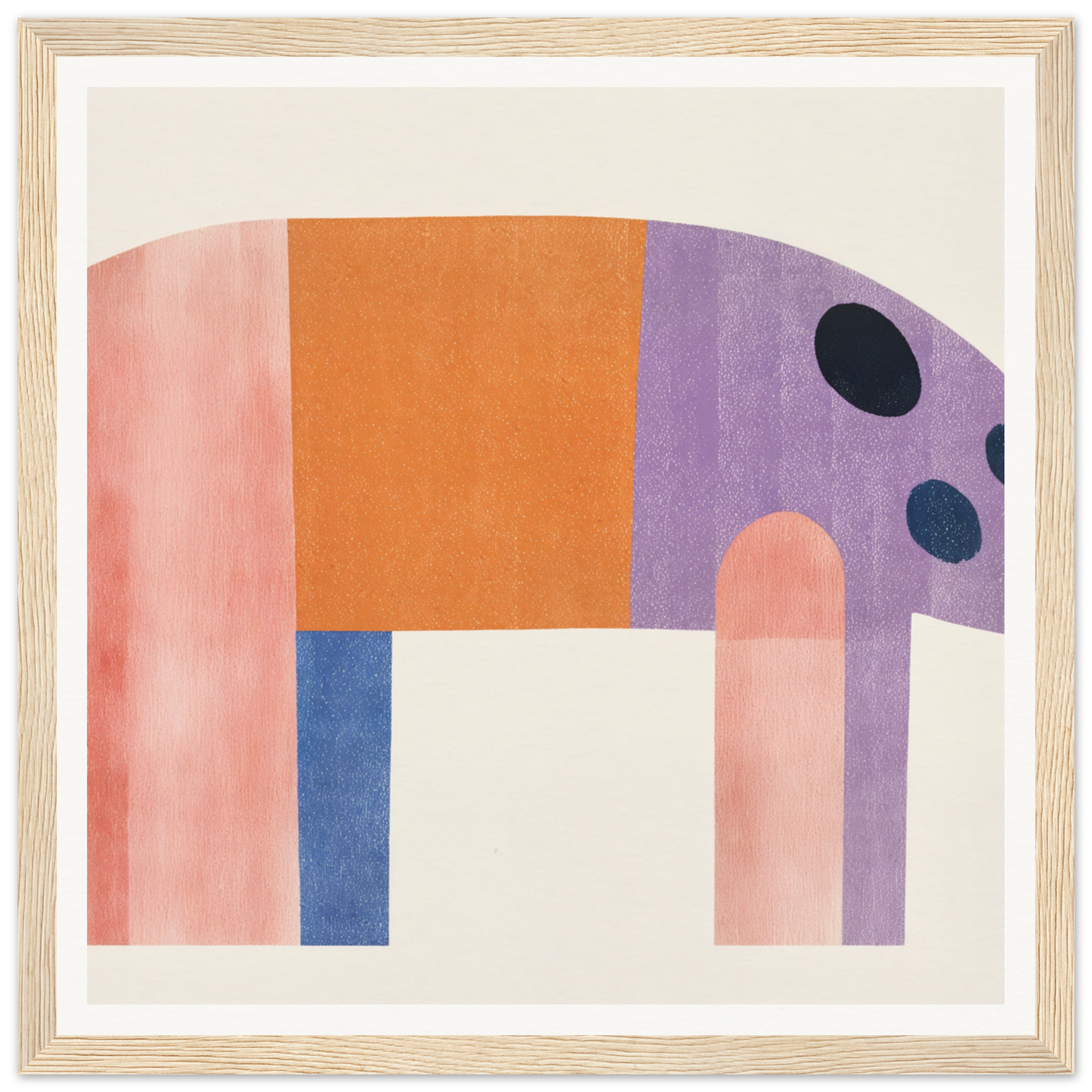 Geometric abstract elephant in pink, orange, purple, and blue perfect for nursery wall art