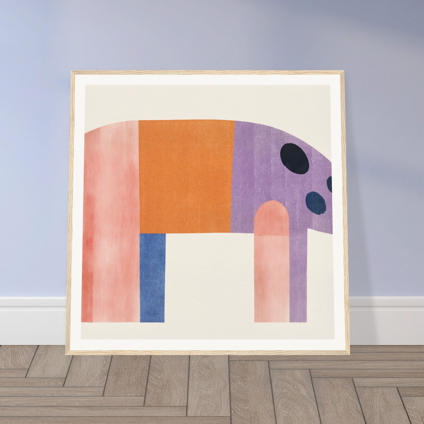 Geometric elephant art in colors for fun nursery wall art or decor, framed poster