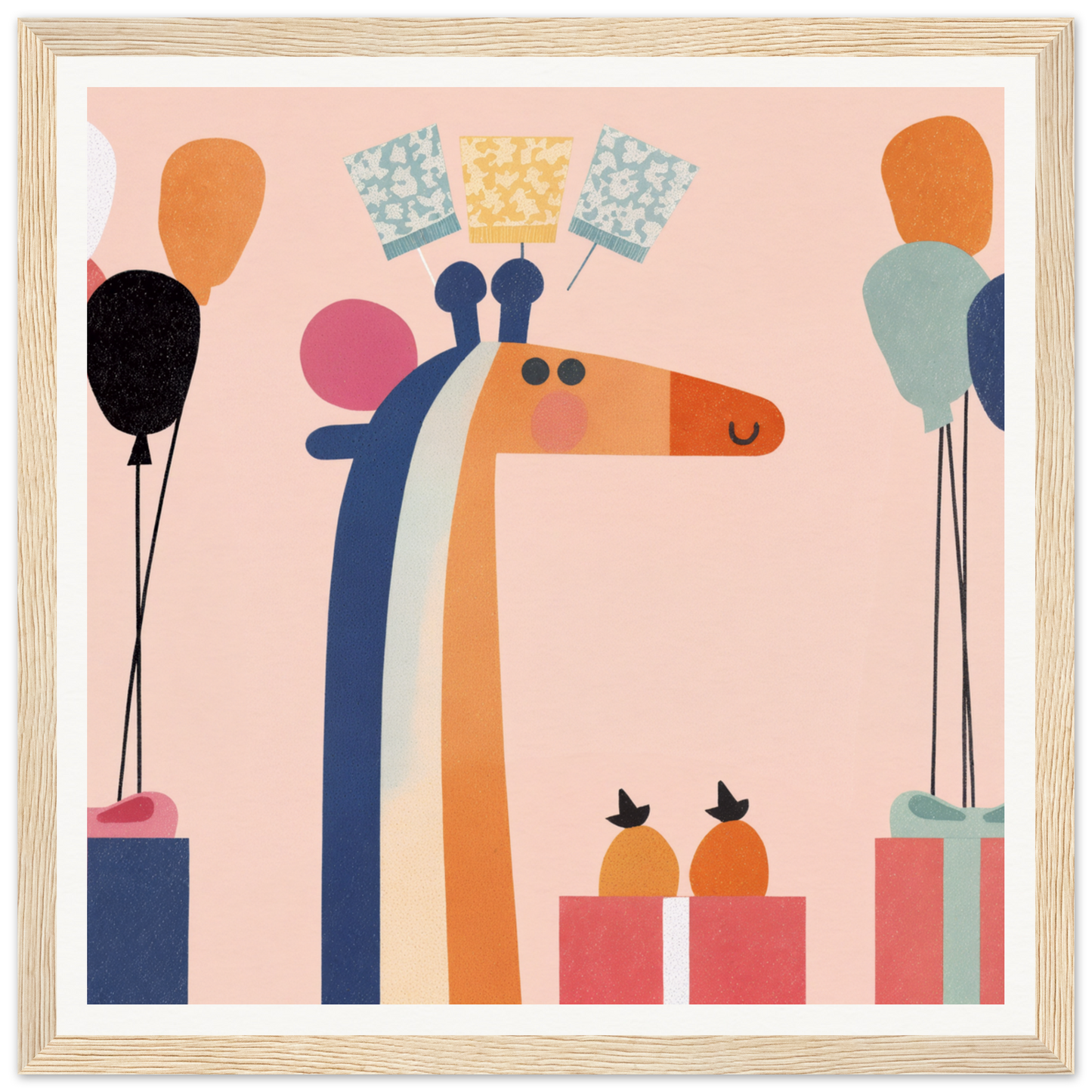 Stylized orange giraffe with a blue neck perfect for nursery wall art or decor