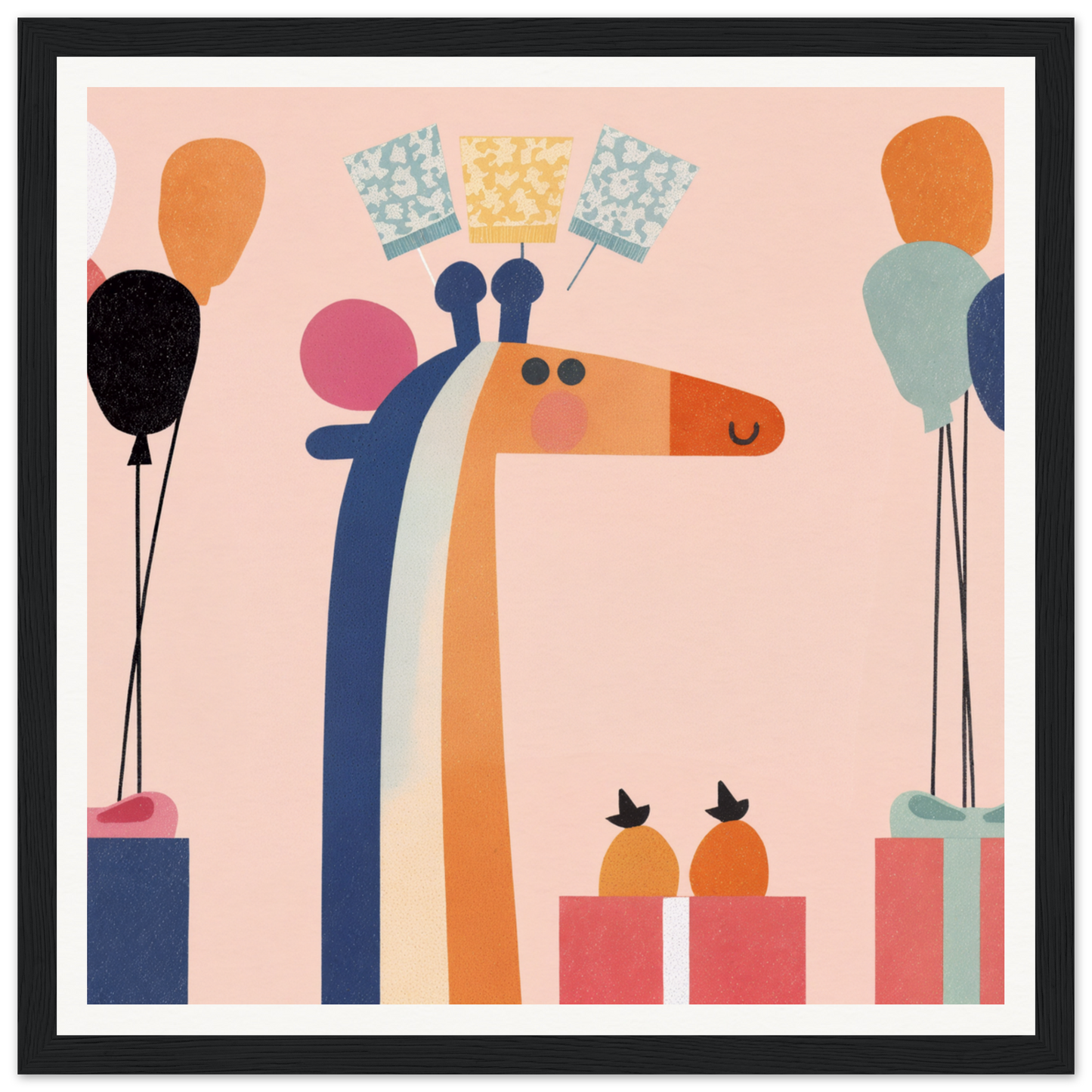 Stylized orange and blue giraffe for trendy nursery wall art or decor in product181