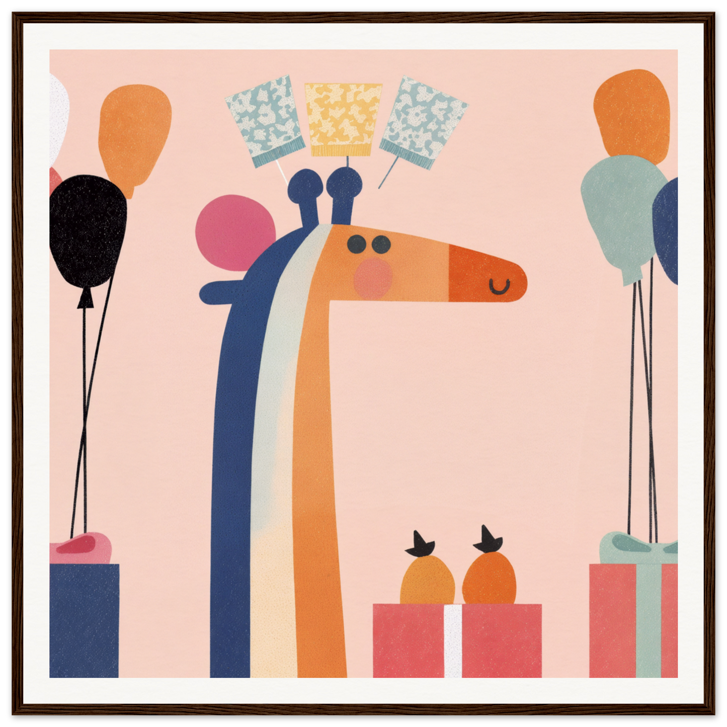 Stylized giraffe in blue and orange for trendy nursery wall art or decor in product181