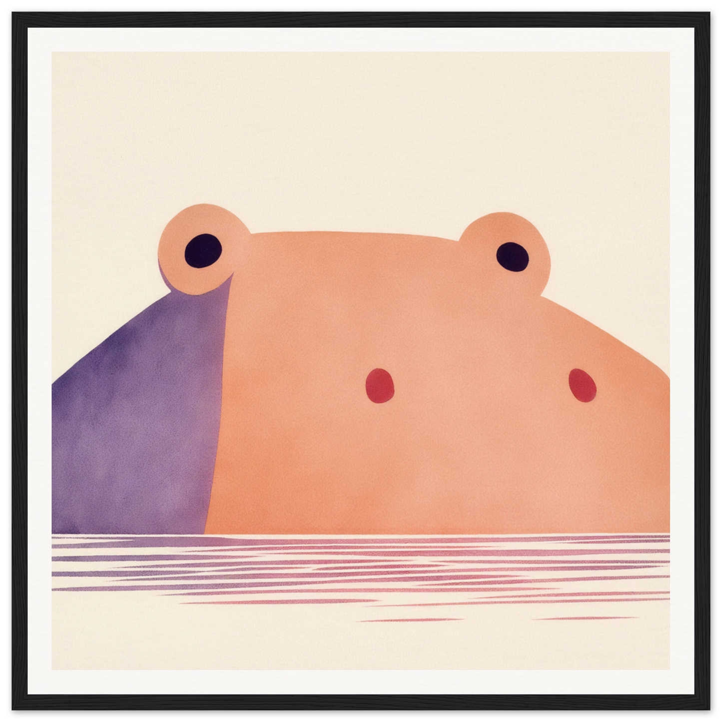 Minimalist hippo peeking above water for cute nursery wall art or decor