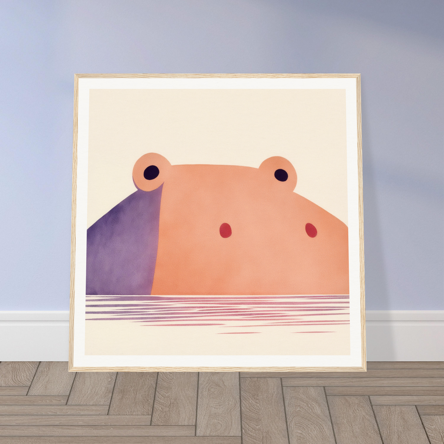 Minimalist illustration of a hippo for cute nursery wall art or framed poster