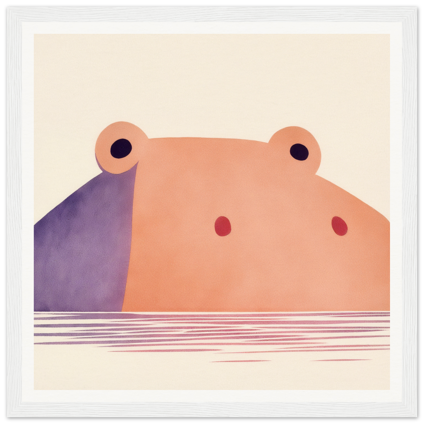 Minimalist hippo peeking from water, perfect for nursery wall art or decor