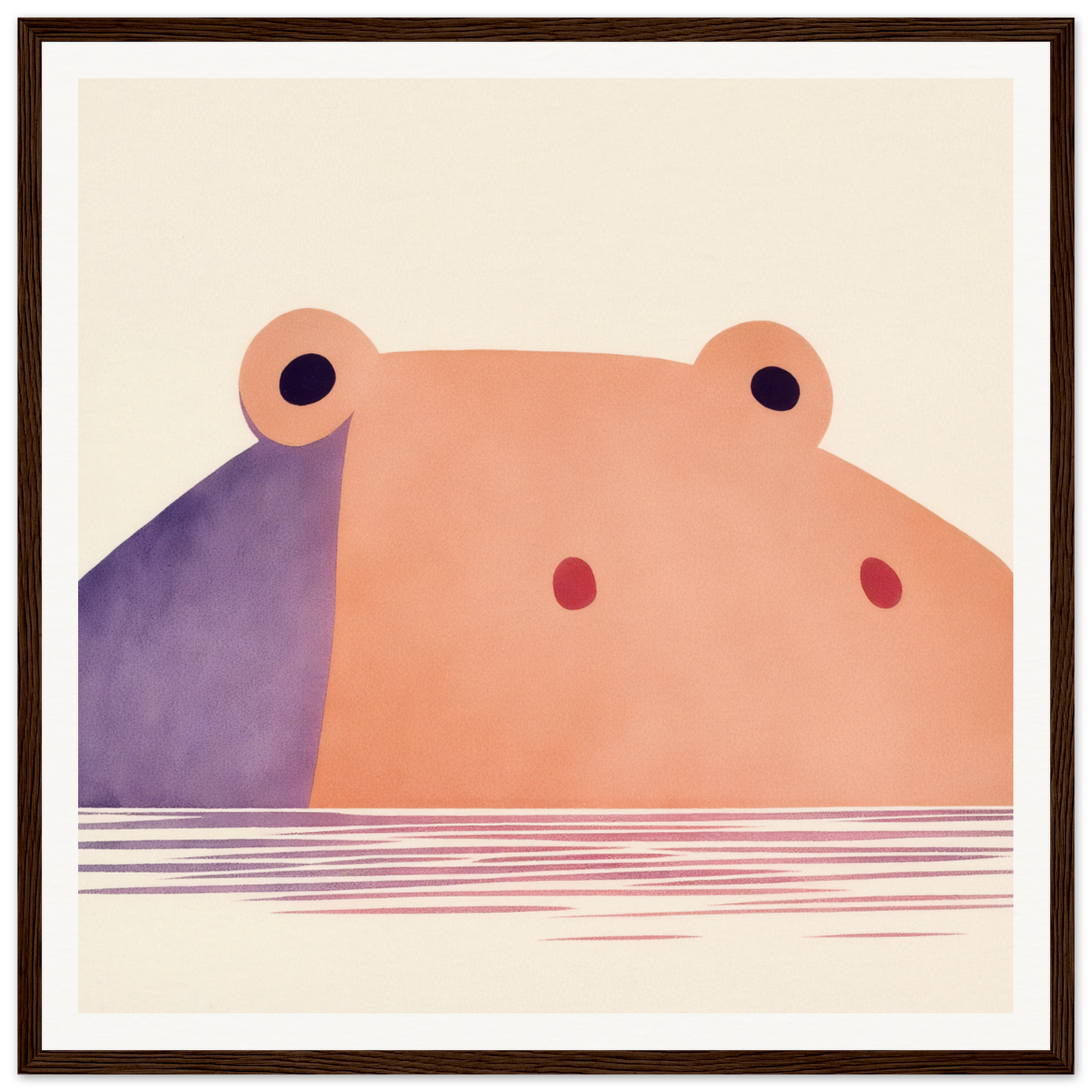 Cute Pink Hippo peeking above water, perfect for nursery wall art or decor