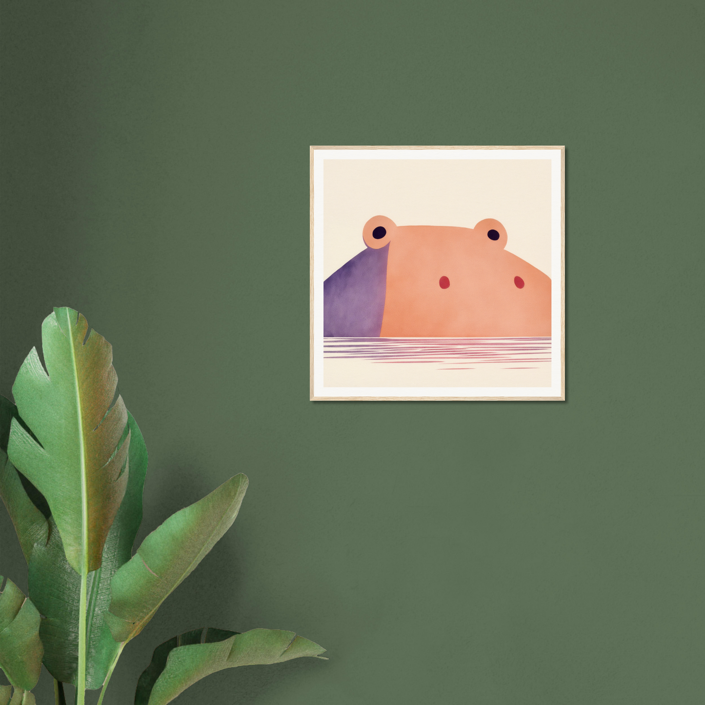 Minimalist pink hippo art print perfect for nursery wall art and cozy decor