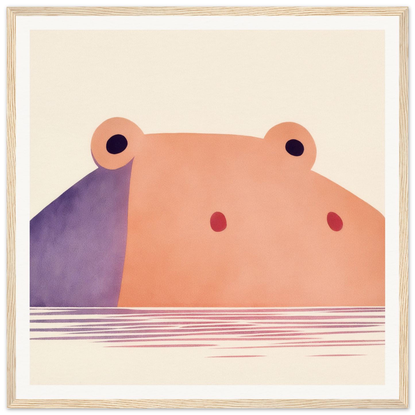 Minimalist illustration of a hippo peeking from water perfect for nursery wall art