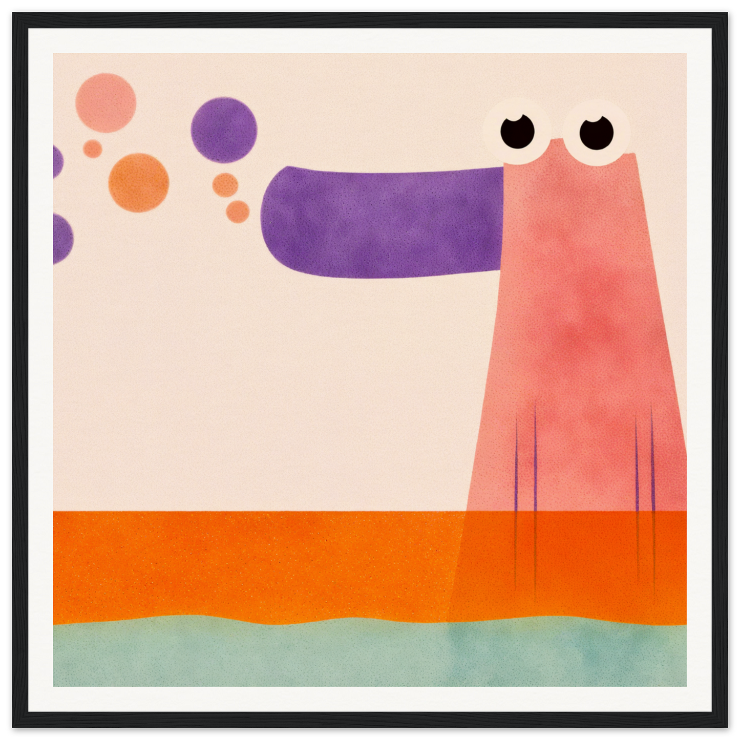 Whimsical pink dog with purple snout for adorable nursery wall art or decor