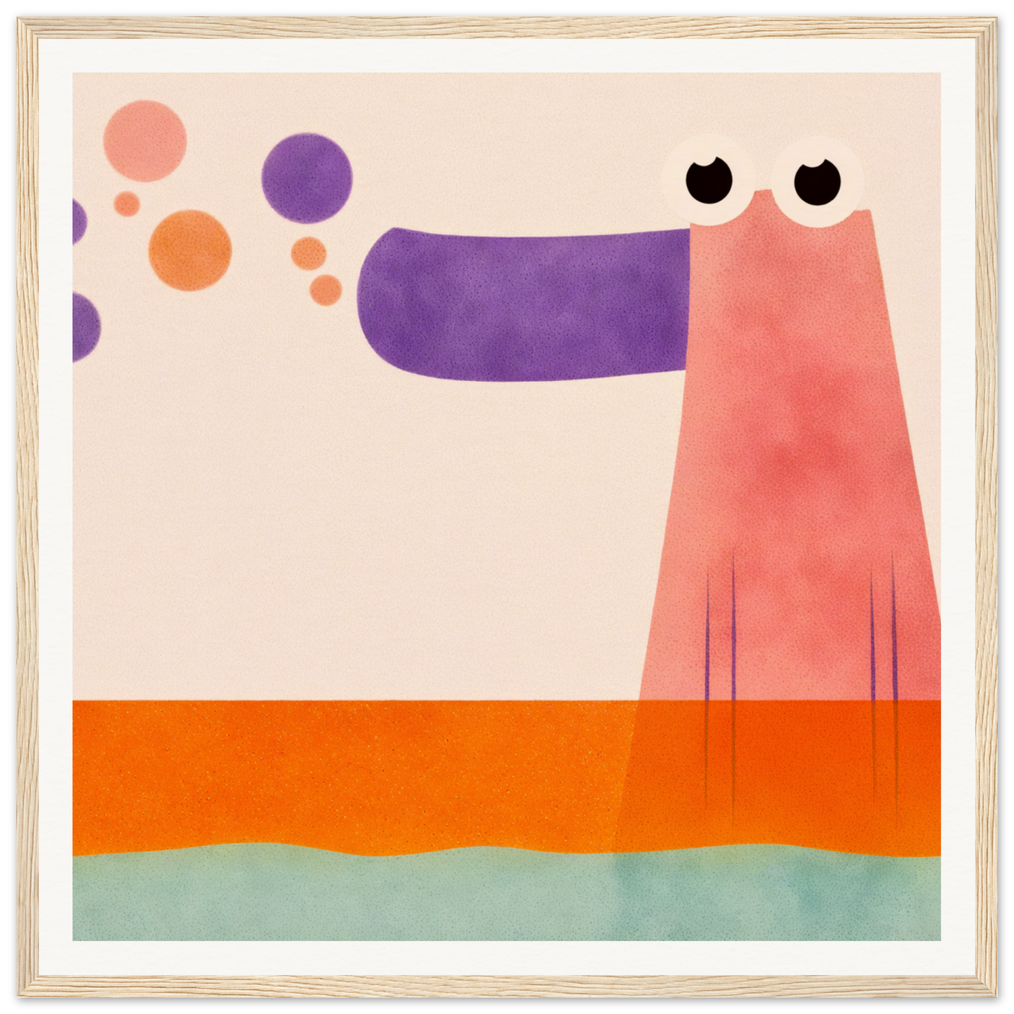 Pink bird with long purple neck for cute nursery wall art in product186