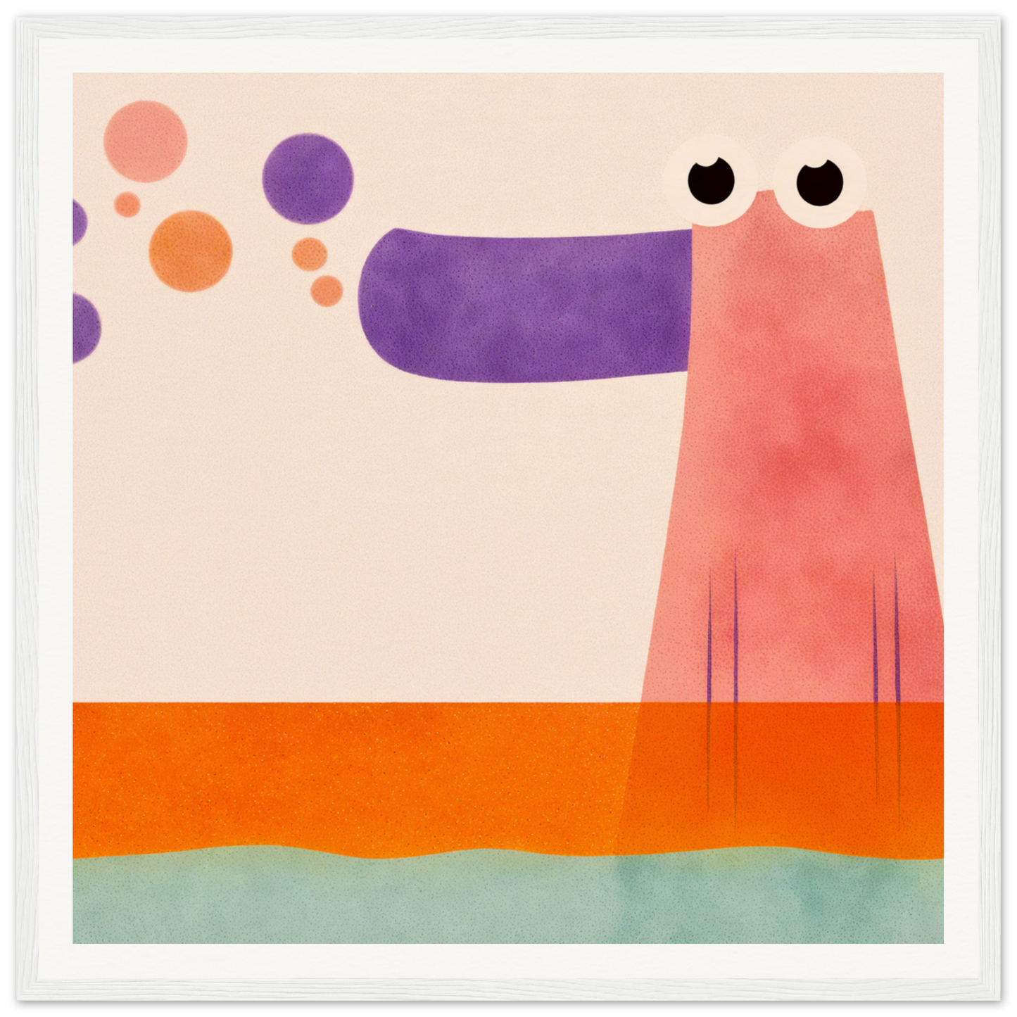 Cute pink dog with a long purple snout, perfect for nursery wall art or decor