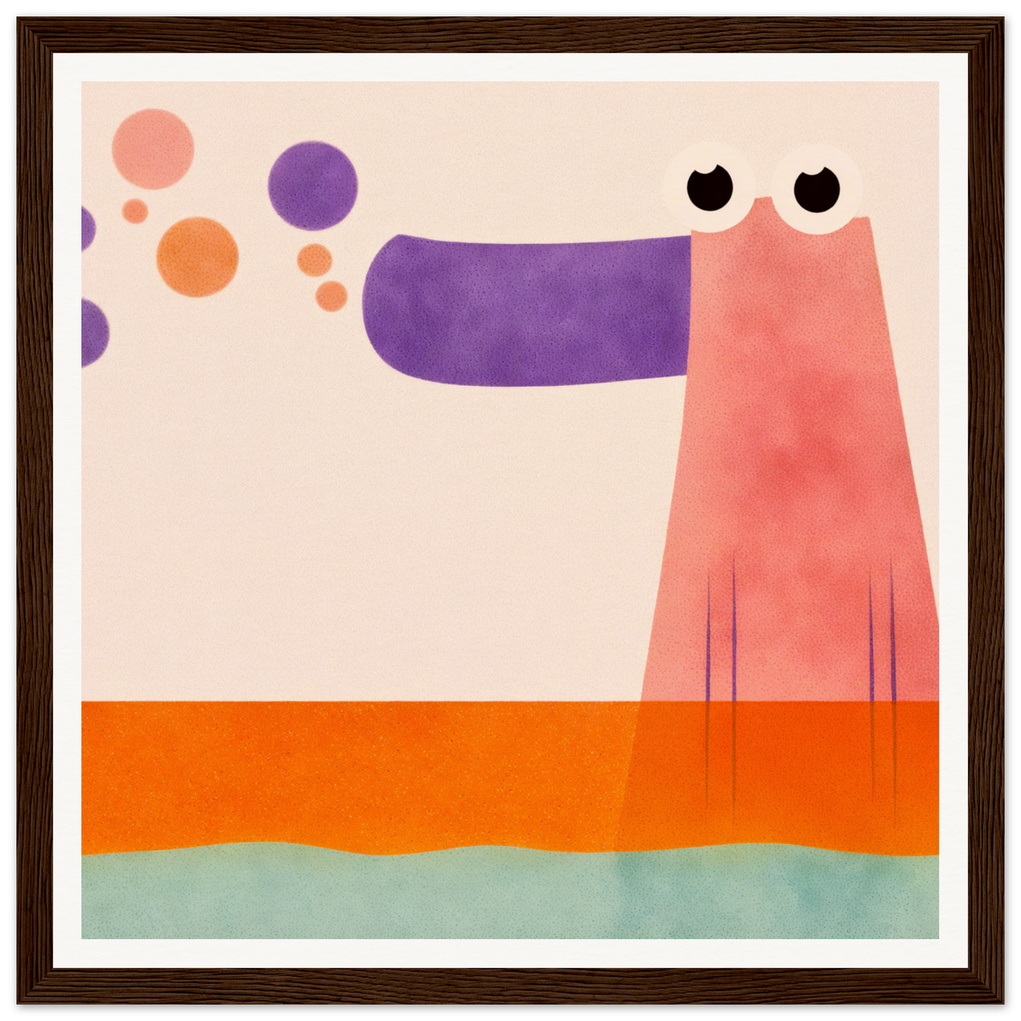 Pink dog with purple snout and googly eyes, perfect for Nursery Wall Art or decor