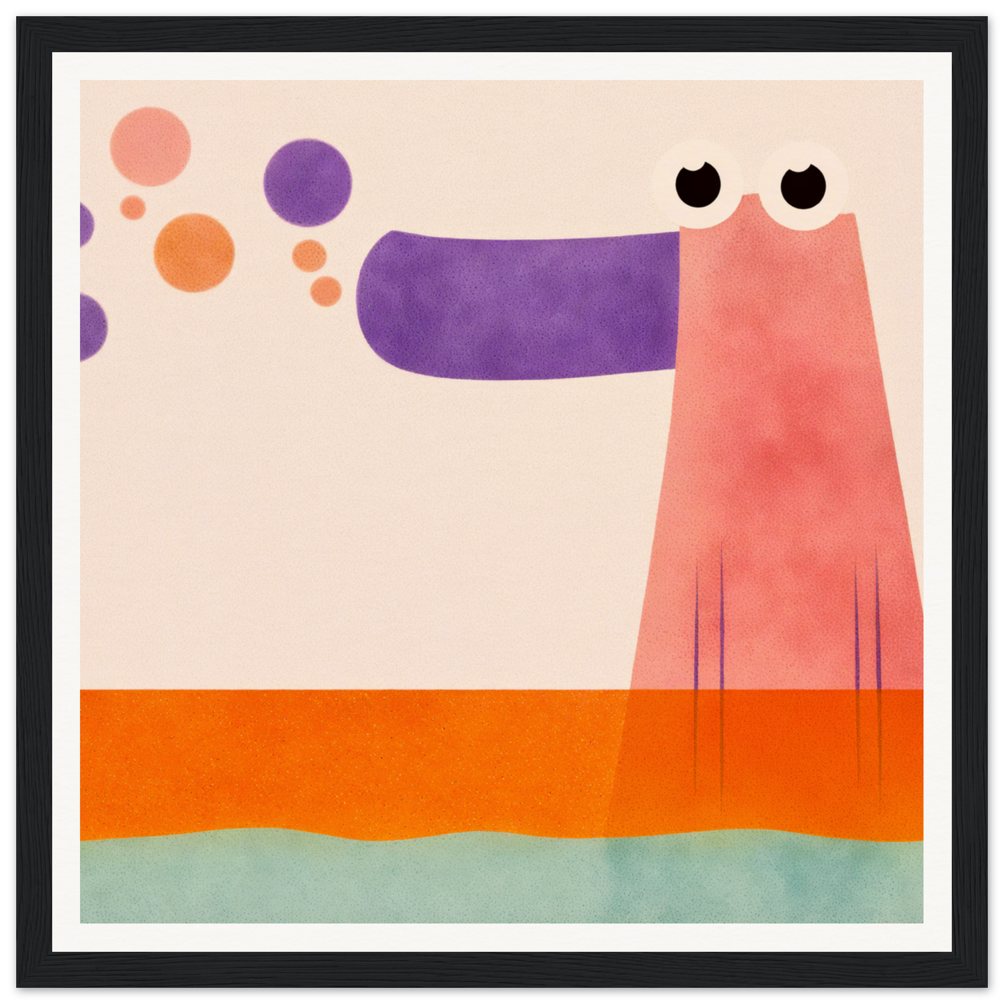 Cute pink dog with a purple snout and googly eyes for nursery wall art décor