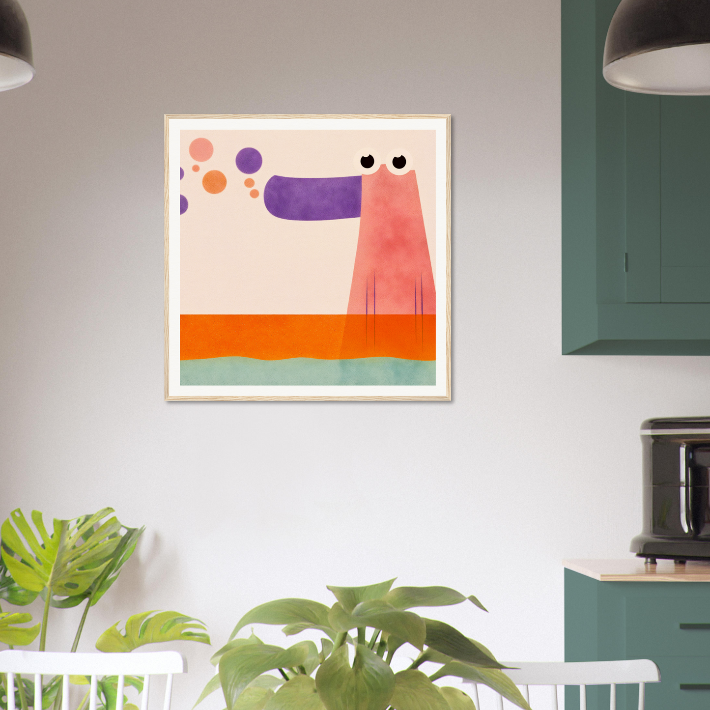 Whimsical pink dog creature art print for fun nursery wall decor or framed poster