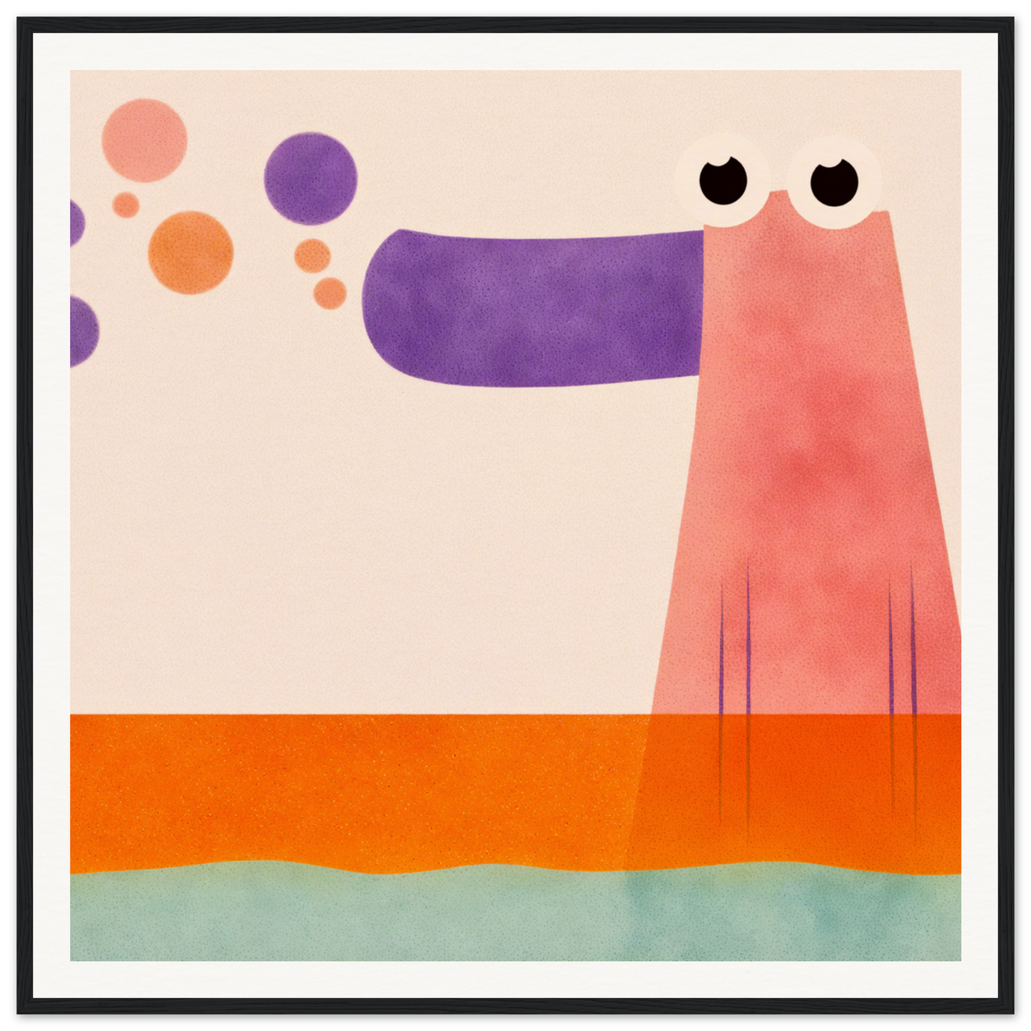 Cute pink dog with purple nose and black eyes for nursery wall art in product186