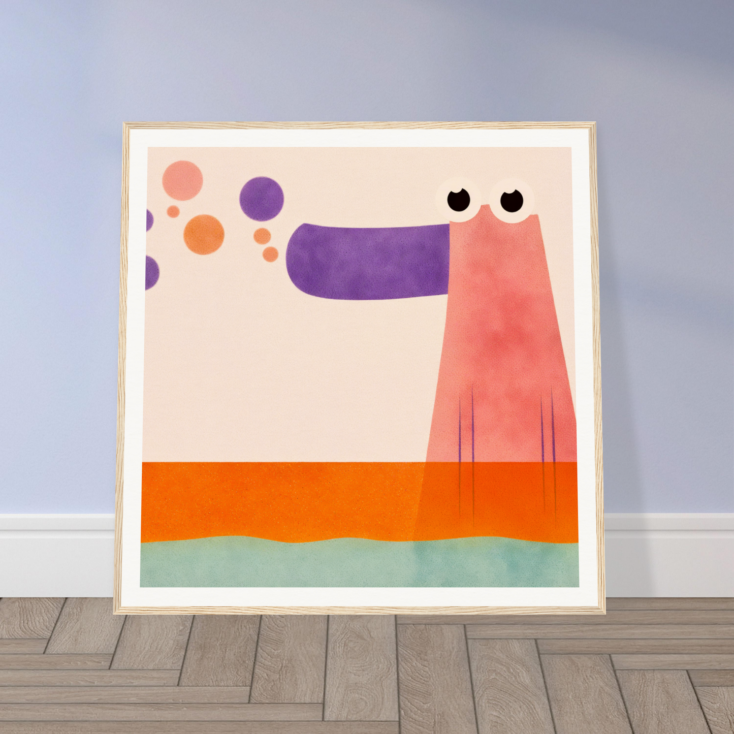 Whimsical pink dog with purple nose, perfect for nursery wall art or decor in product186