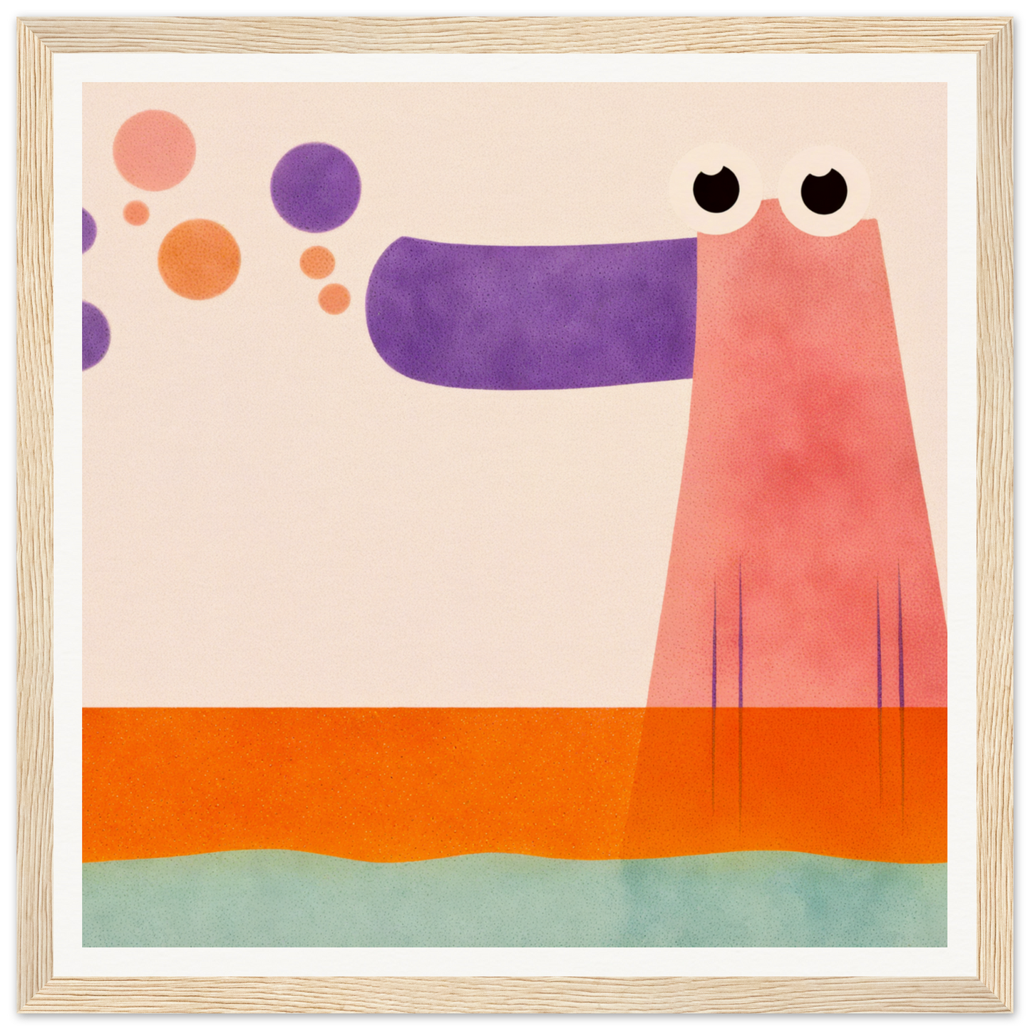 Cute pink dog with purple snout and black eyes perfect for nursery wall art decor