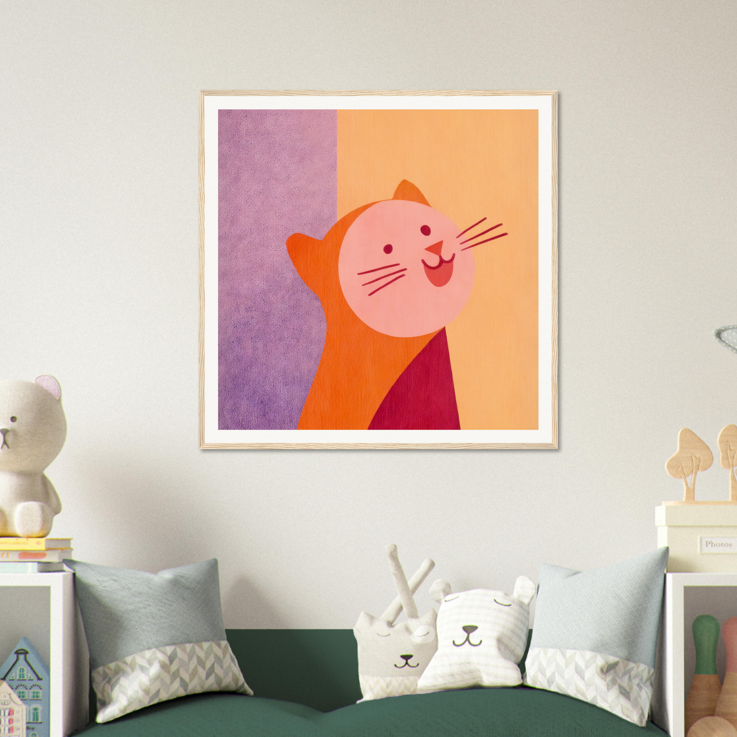Cheerful cartoon cat in orange and red for nursery wall art or cute decor in product189