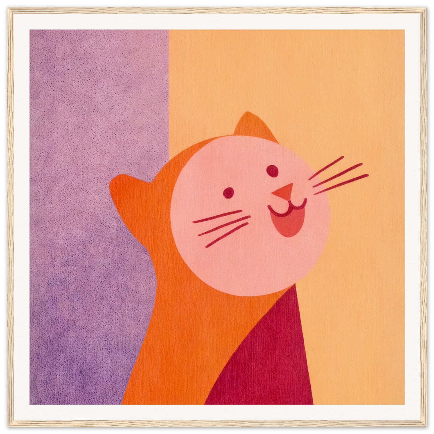 Smiling orange cat with pink whiskers for nursery wall art in product189