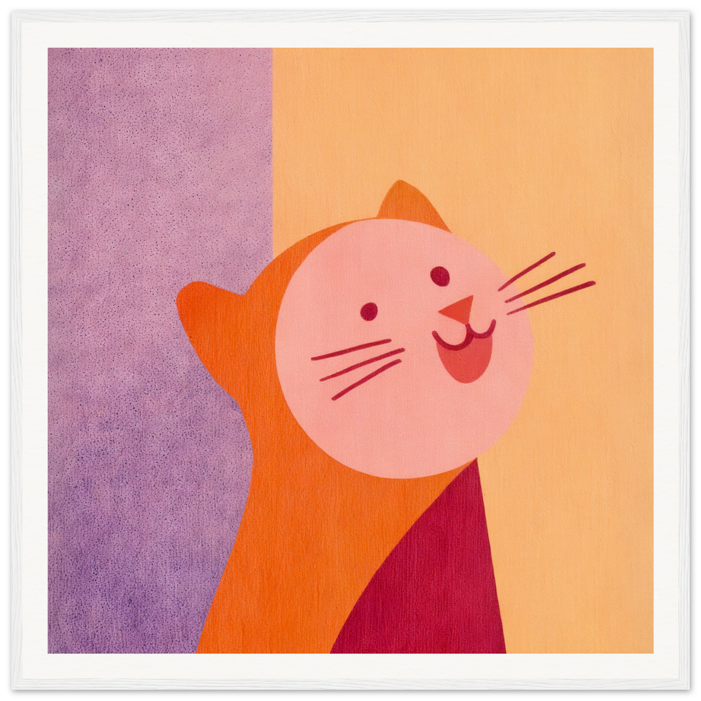 Smiling orange cat with pink whiskers perfect for nursery wall art or decor