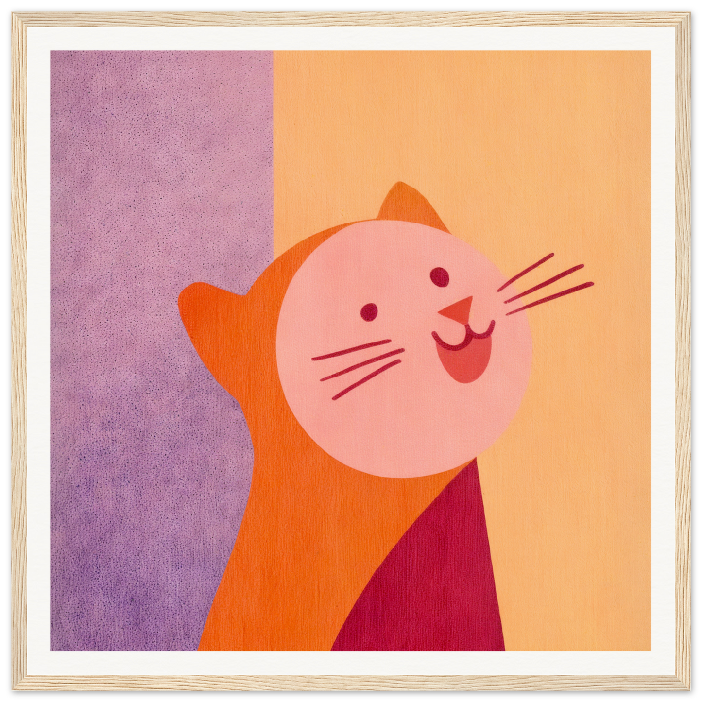 Smiling orange cat with pink face in product189, perfect for nursery wall art decor
