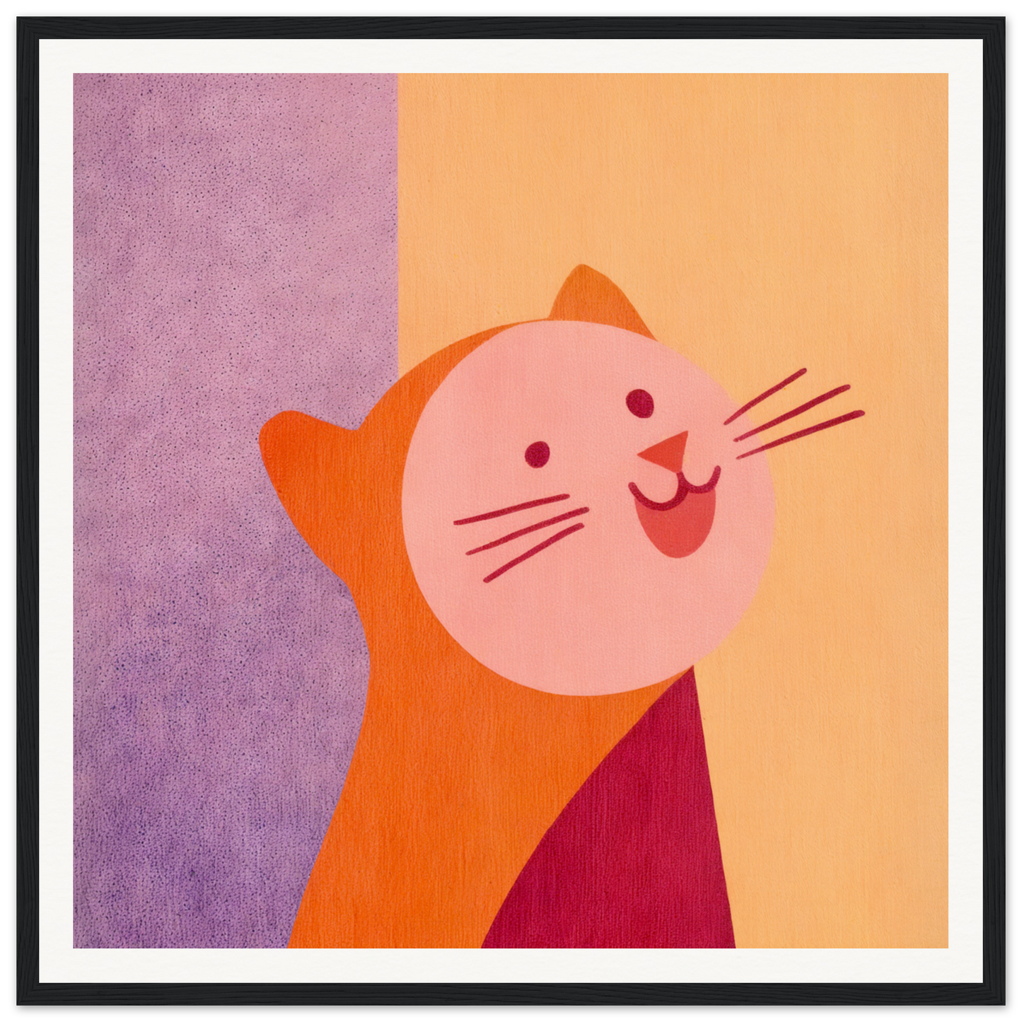 Smiling orange cat with pink face in cute framed poster nursery wall art