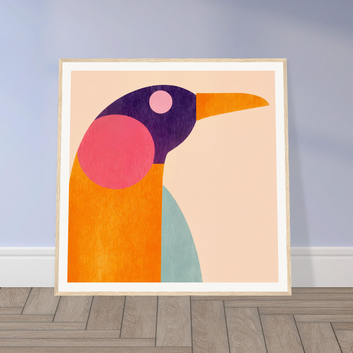 Abstract geometric bird artwork in vibrant colors for stylish nursery wall art
