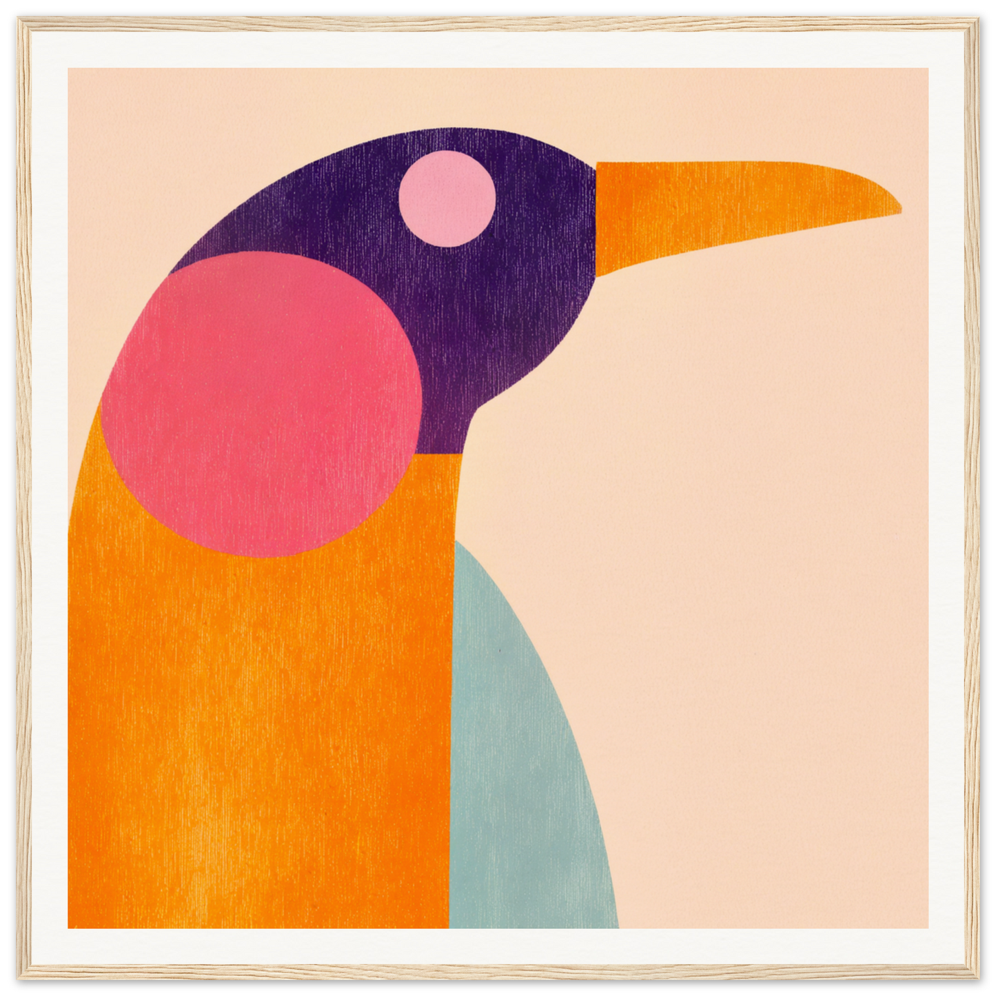 Colorful geometric bird illustration for nursery wall art in product195 frame