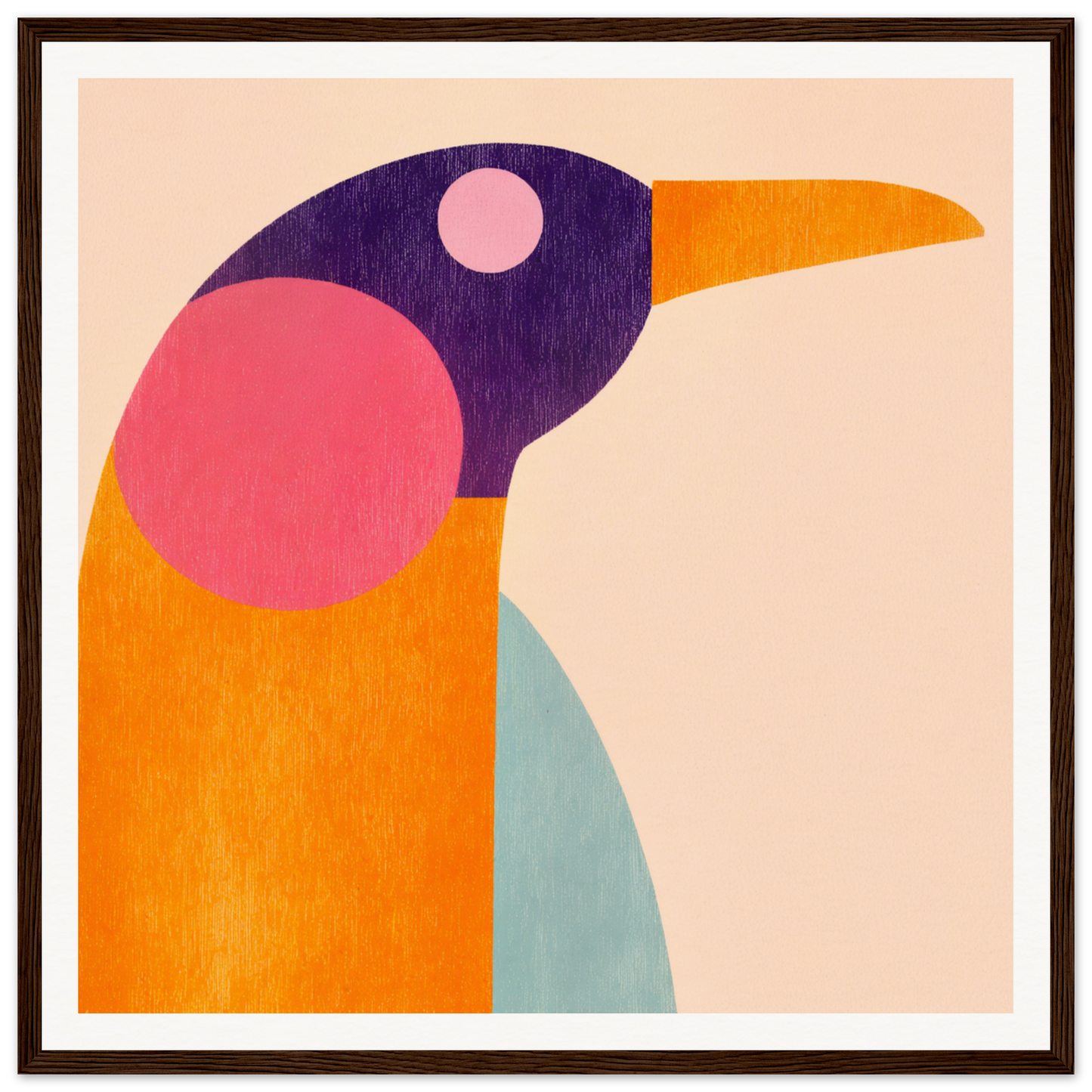 Geometric abstract bird in vibrant colors, perfect for nursery wall art or decor