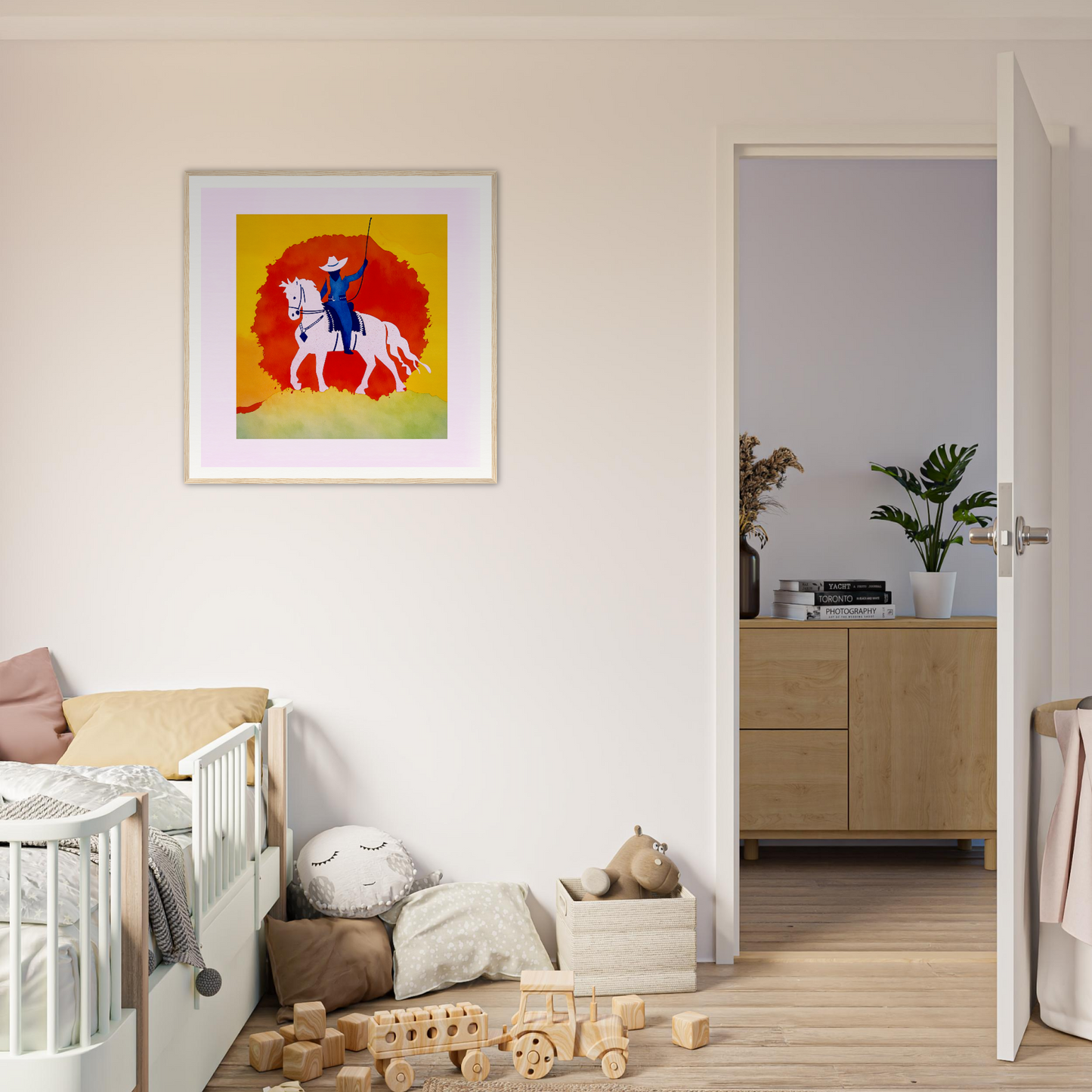 Colorful unicorn artwork on yellow perfect for nursery wall art or decor in product199