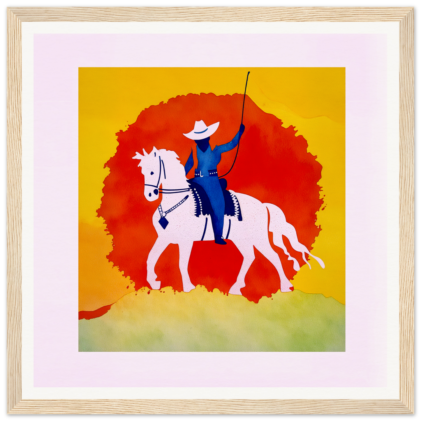Rider in blue on a white horse, perfect for nursery wall art decor