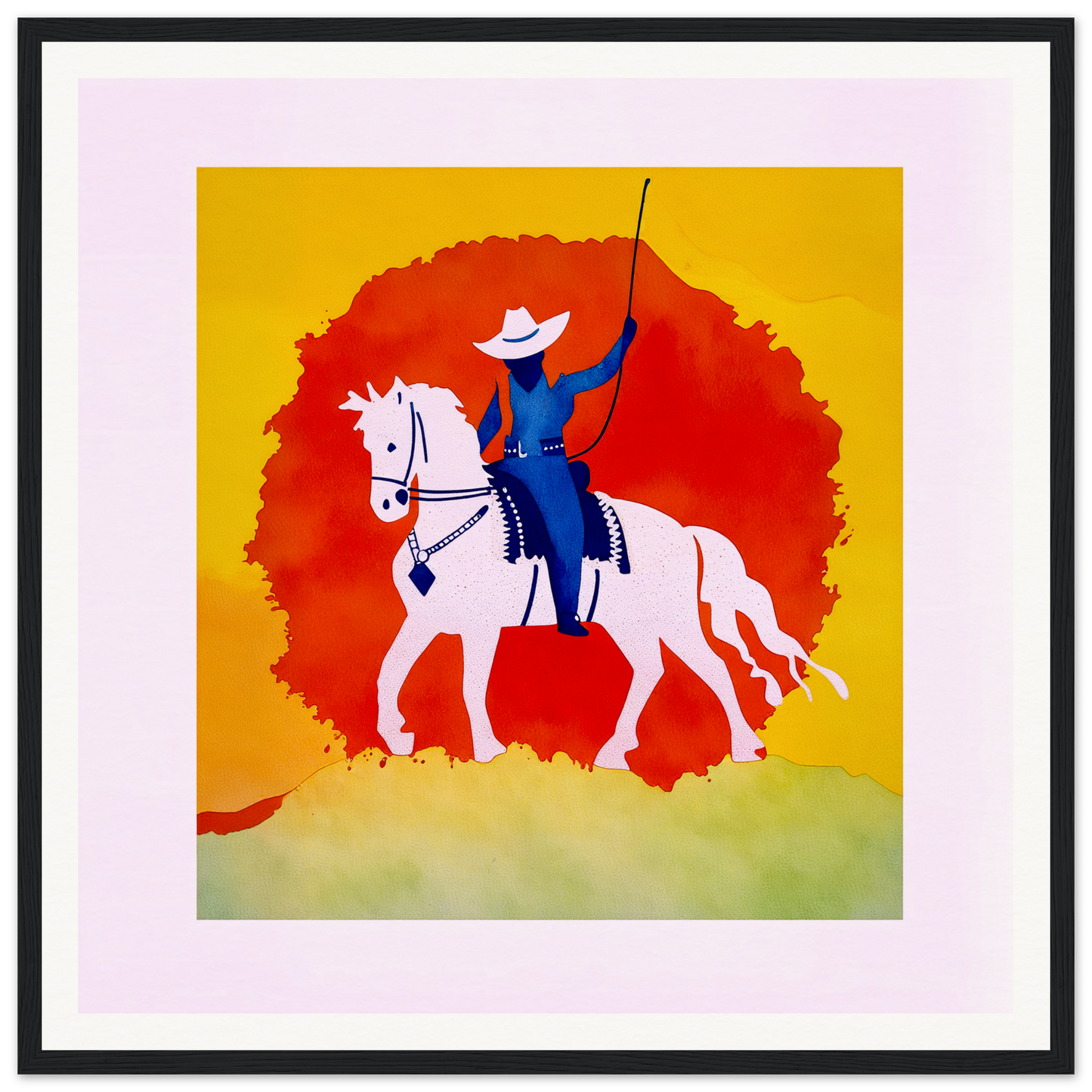 Silhouetted rider on horseback in a wide-brimmed hat for nursery wall art decor