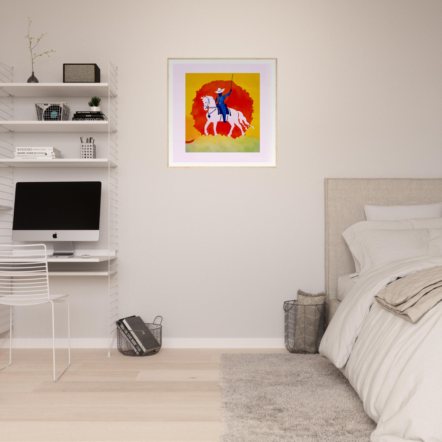 Colorful framed poster of a horse for vibrant nursery wall art or decor