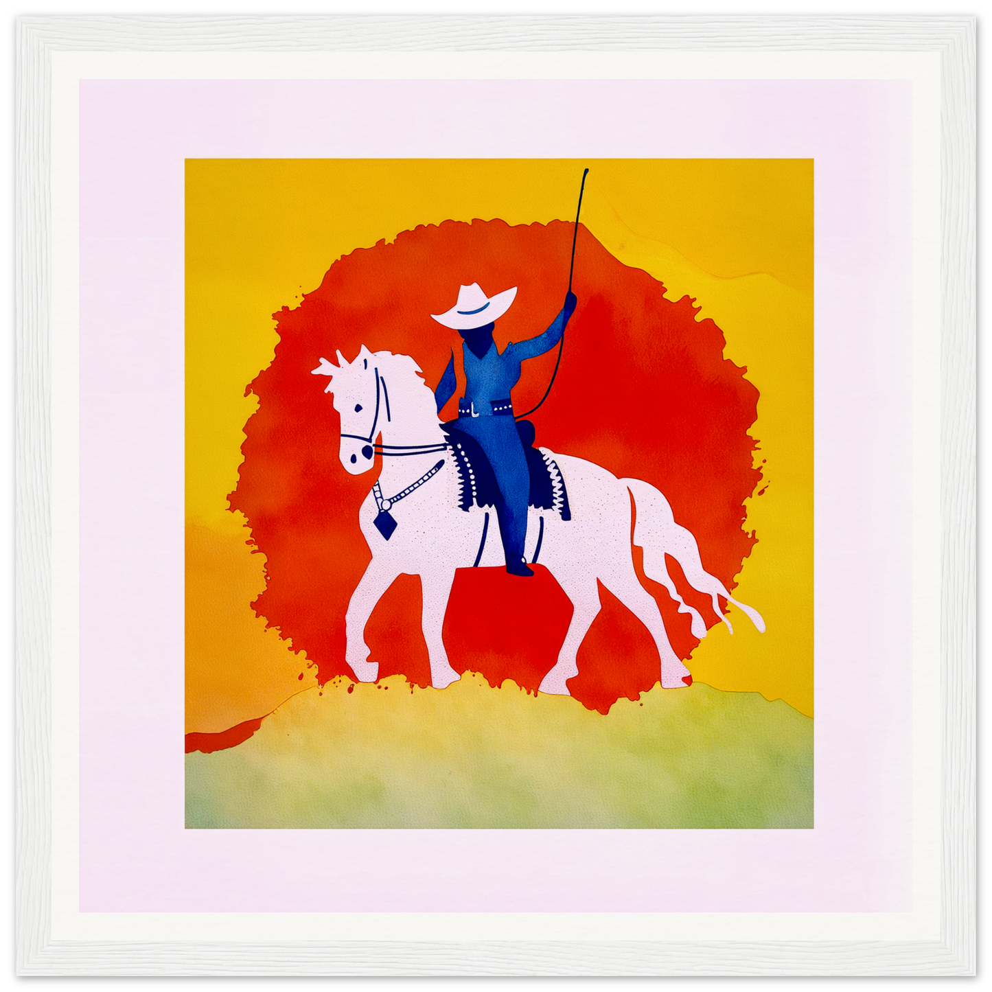 Rider in blue on a white horse, perfect for nursery wall art or decor