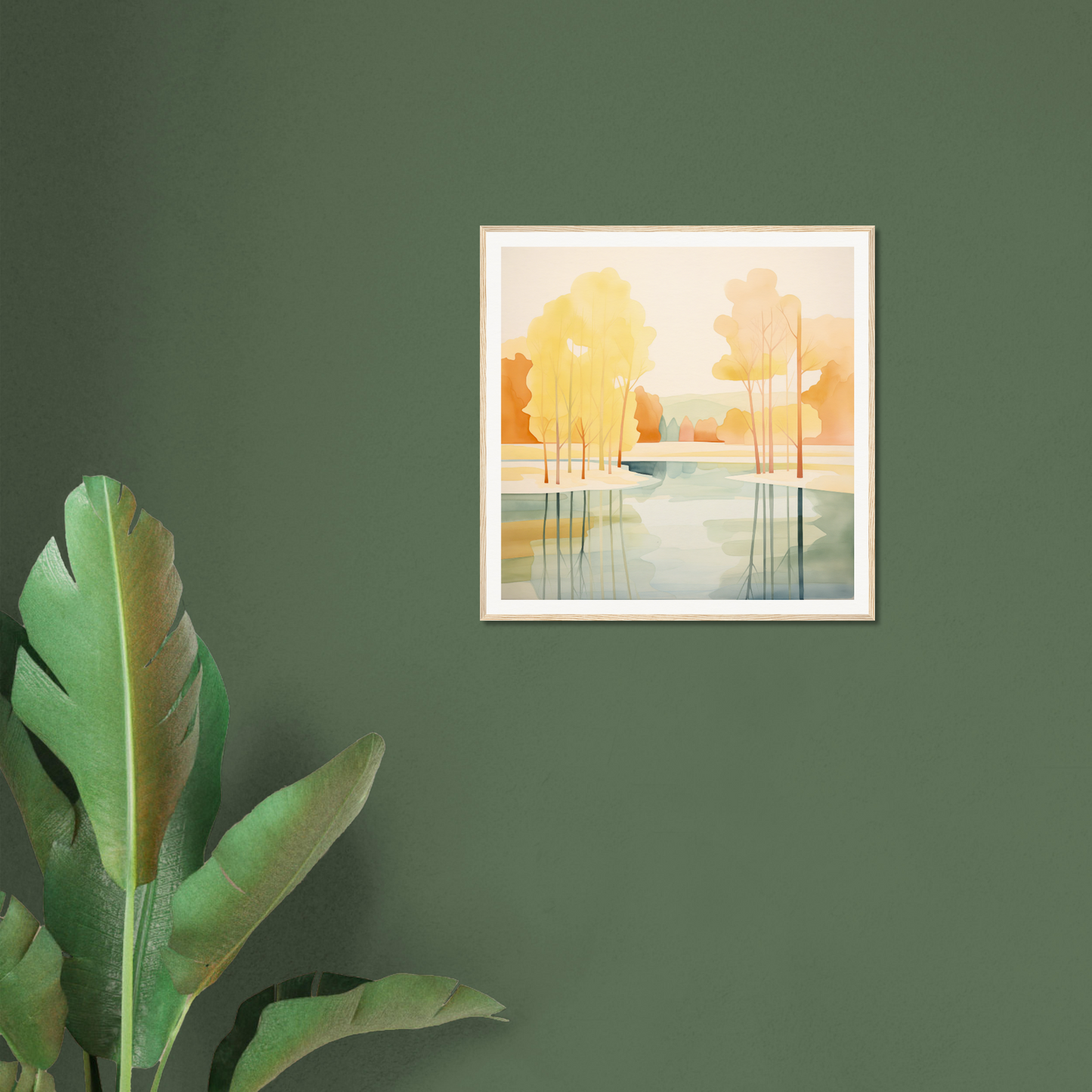 Framed watercolor sunset landscape artwork for stylish nursery wall art decor