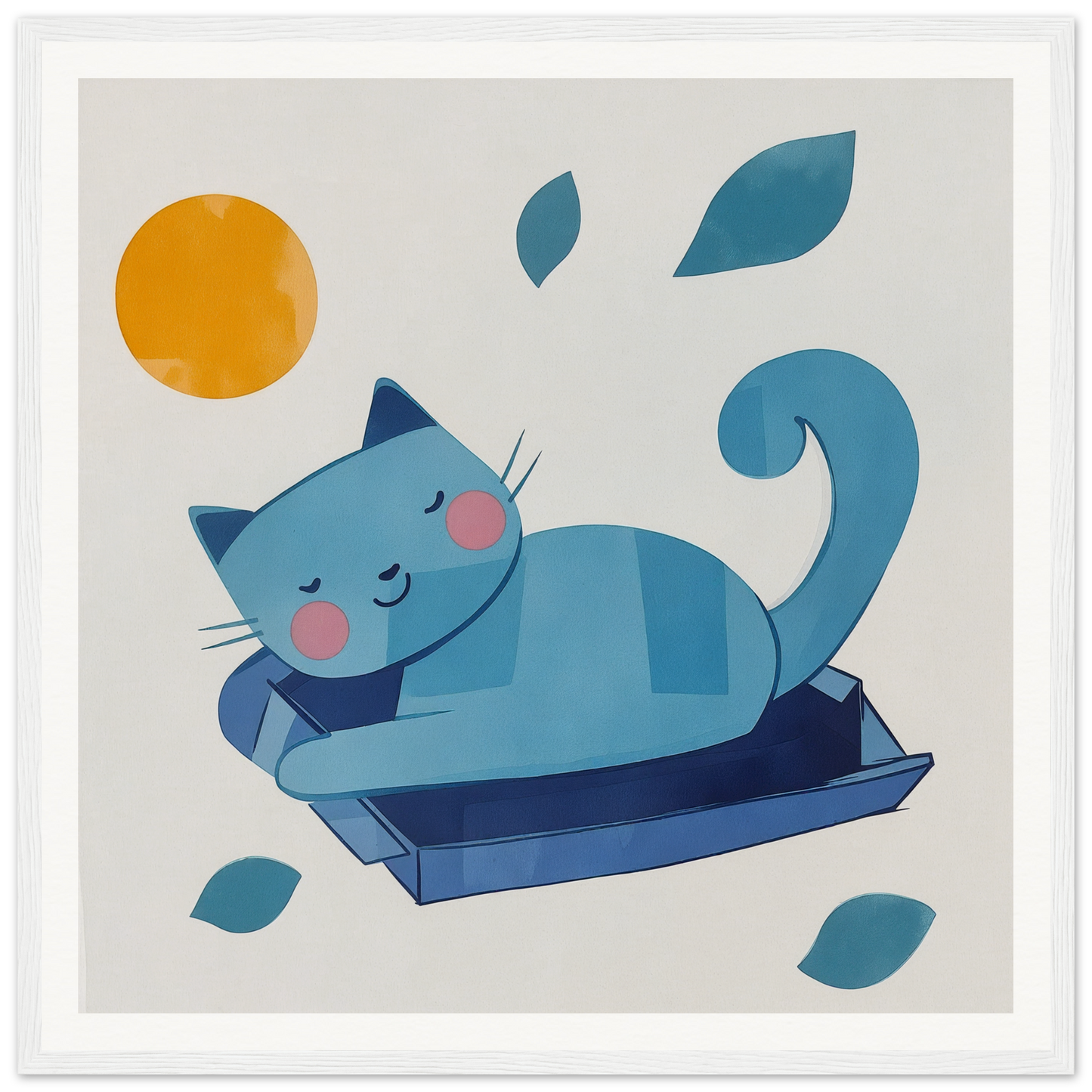 Blue cat chillin in box, perfect for fun nursery wall art or decor