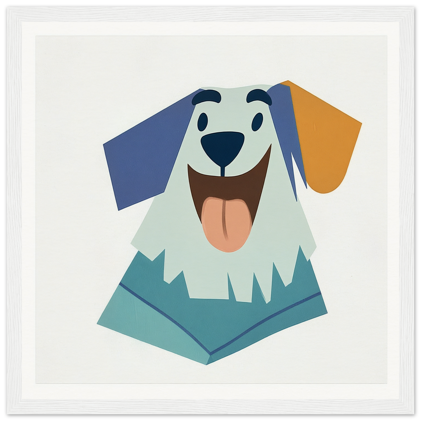 Happy cartoon dog with blue and orange ears, perfect for nursery wall art