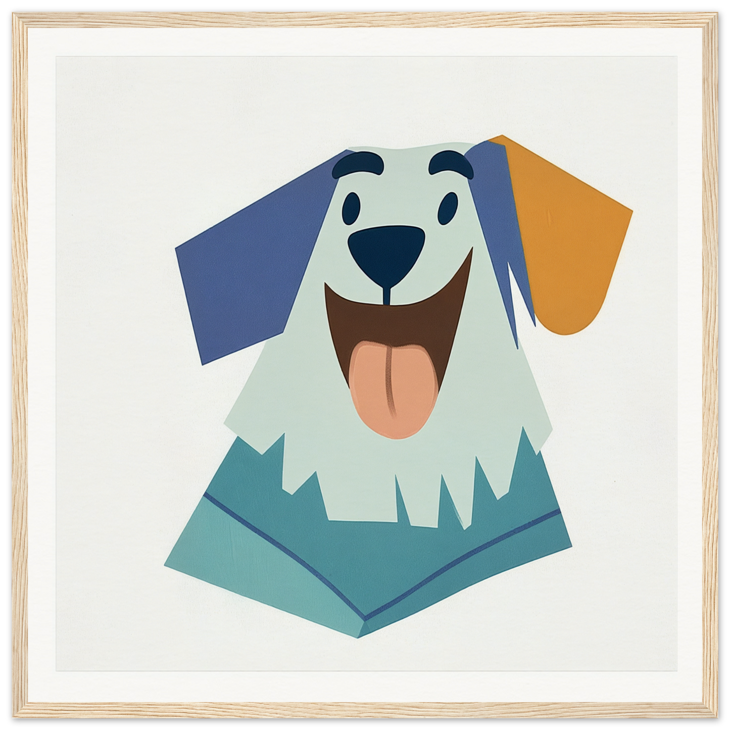 Happy cartoon dog with floppy blue and orange ears for cute nursery wall art