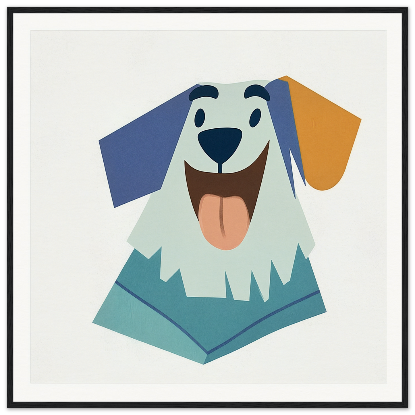 Happy cartoon dog with blue and orange ears, perfect for nursery wall art or decor