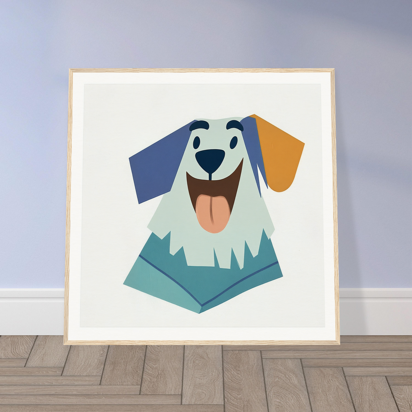 Happy cartoon dog with blue ears for cute nursery wall art or decor in product213