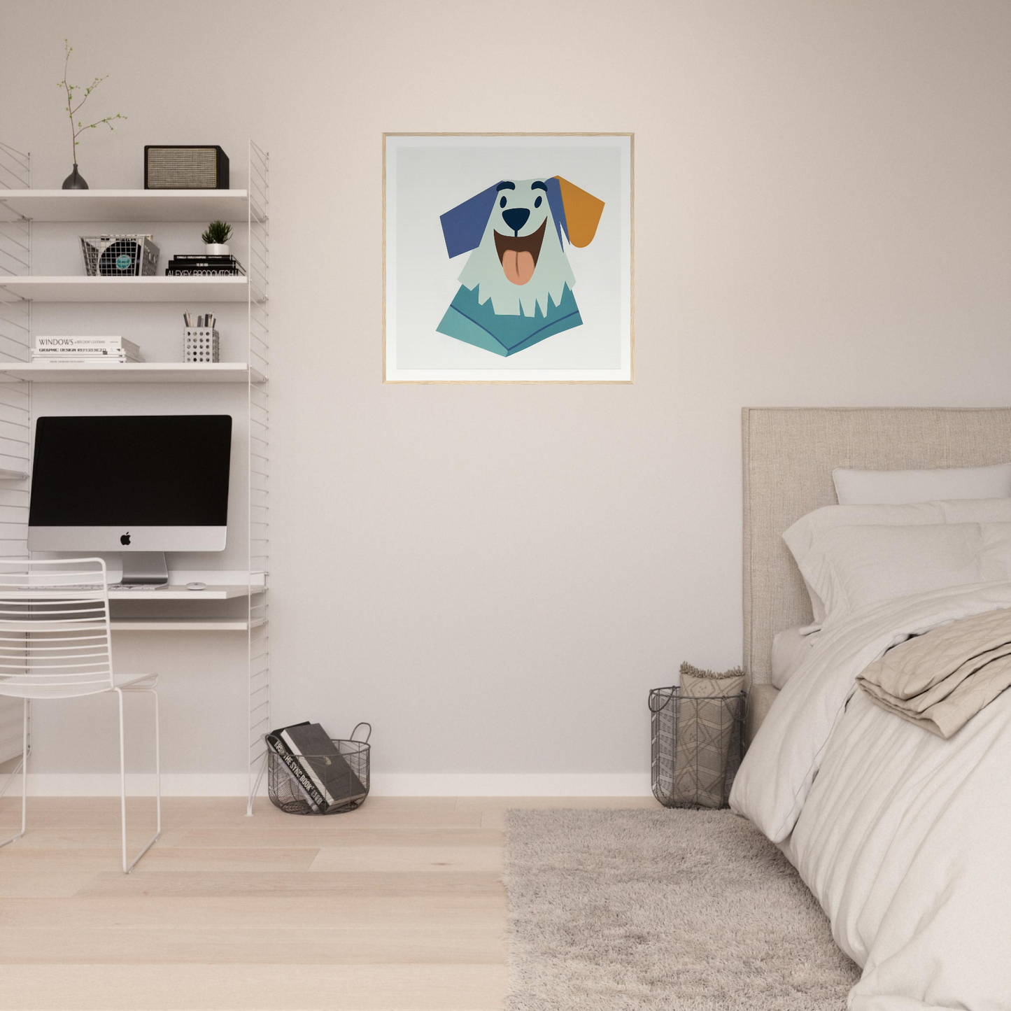 Colorful geometric dog face illustration for nursery wall art and decor in product213
