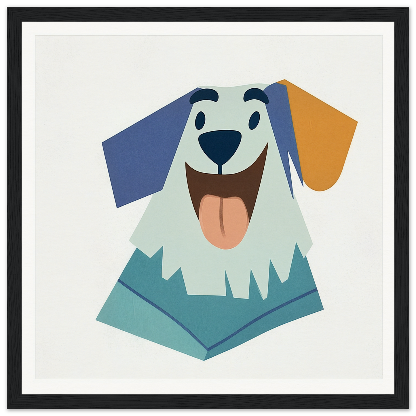 Happy cartoon dog with blue and orange floppy ears for nursery wall art decor