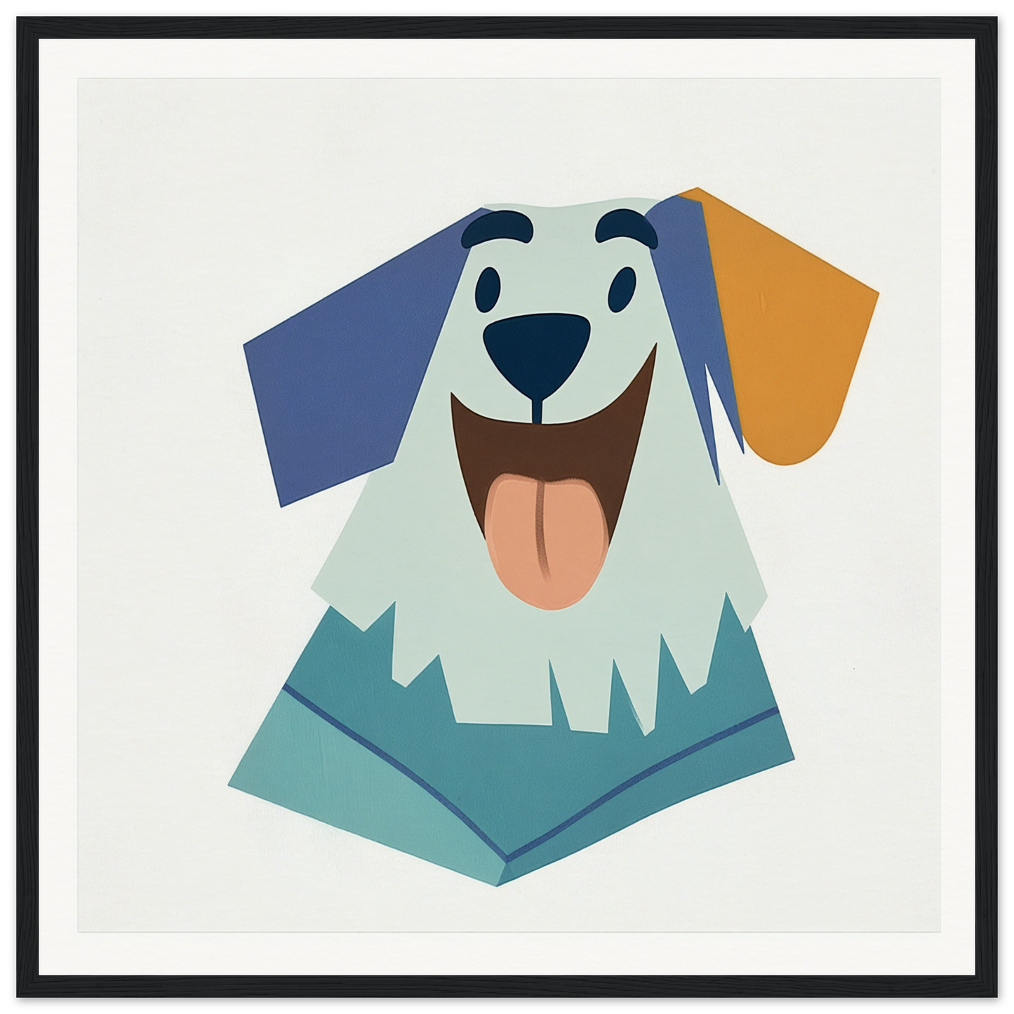 Happy cartoon dog with blue and orange ears, perfect for nursery wall art