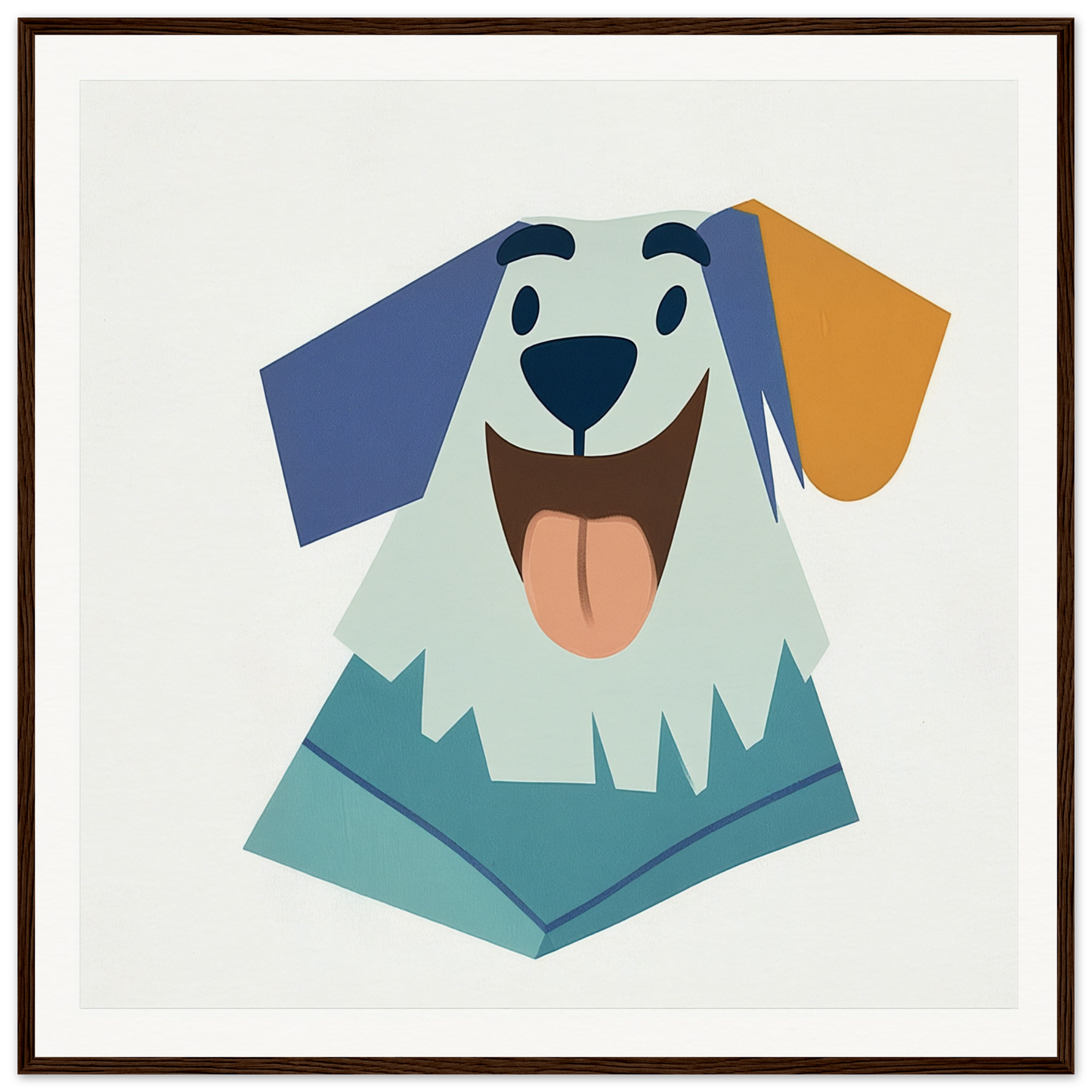 Happy cartoon dog with floppy blue and orange ears for nursery wall art decor