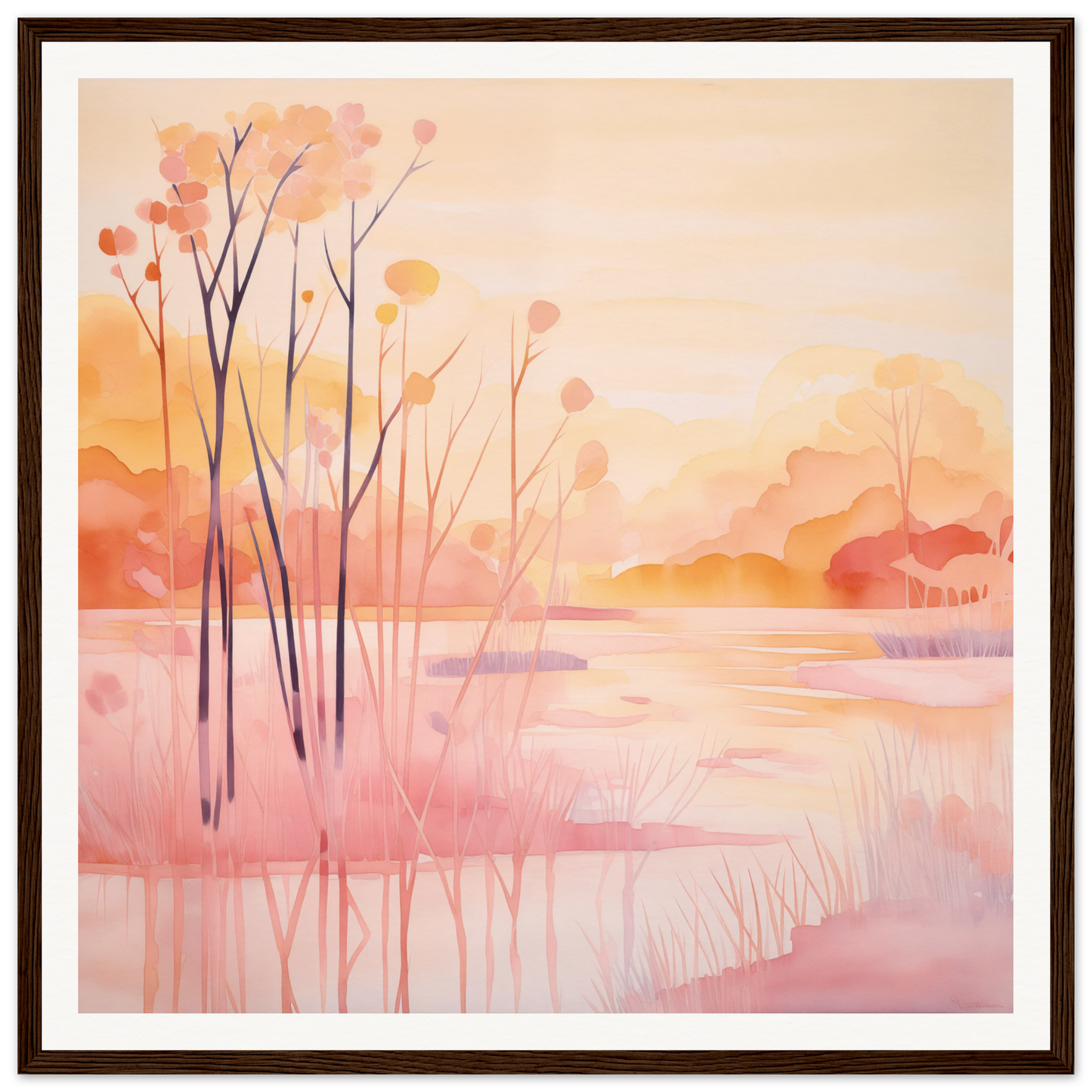 Watercolor painting of a misty lake for stylish nursery wall art or decor