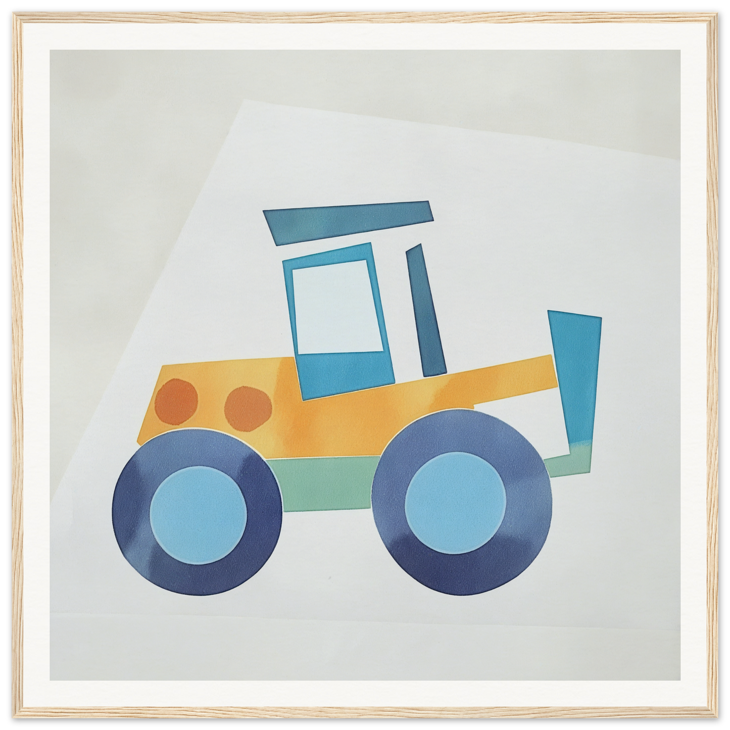 Simple yellow and blue cartoon tractor for nursery wall art or decor in Product223