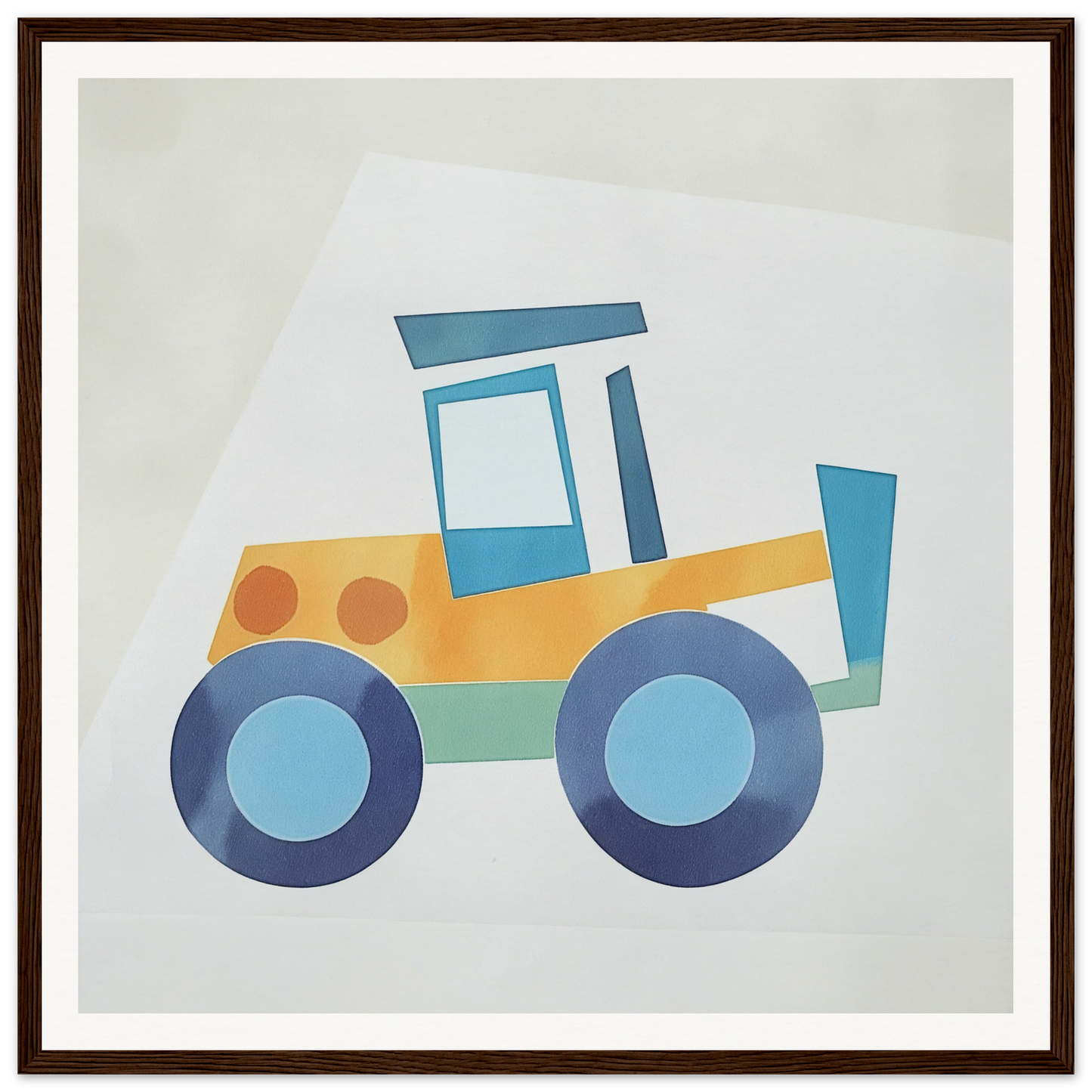 Cute Yellow and Blue Cartoon Tractor Framed Poster for Nursery Decor and Wall Art