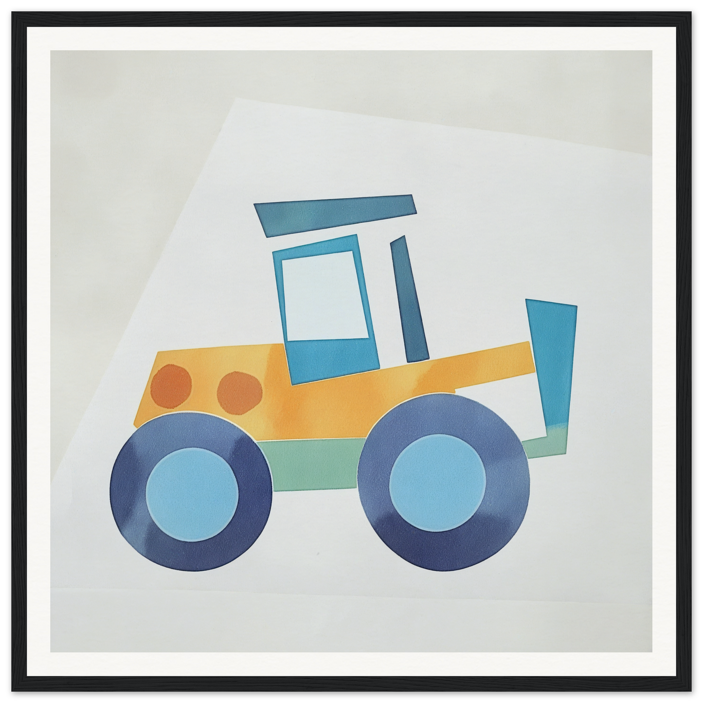 Simple cartoon tractor in yellow and blue for nursery wall art or decor