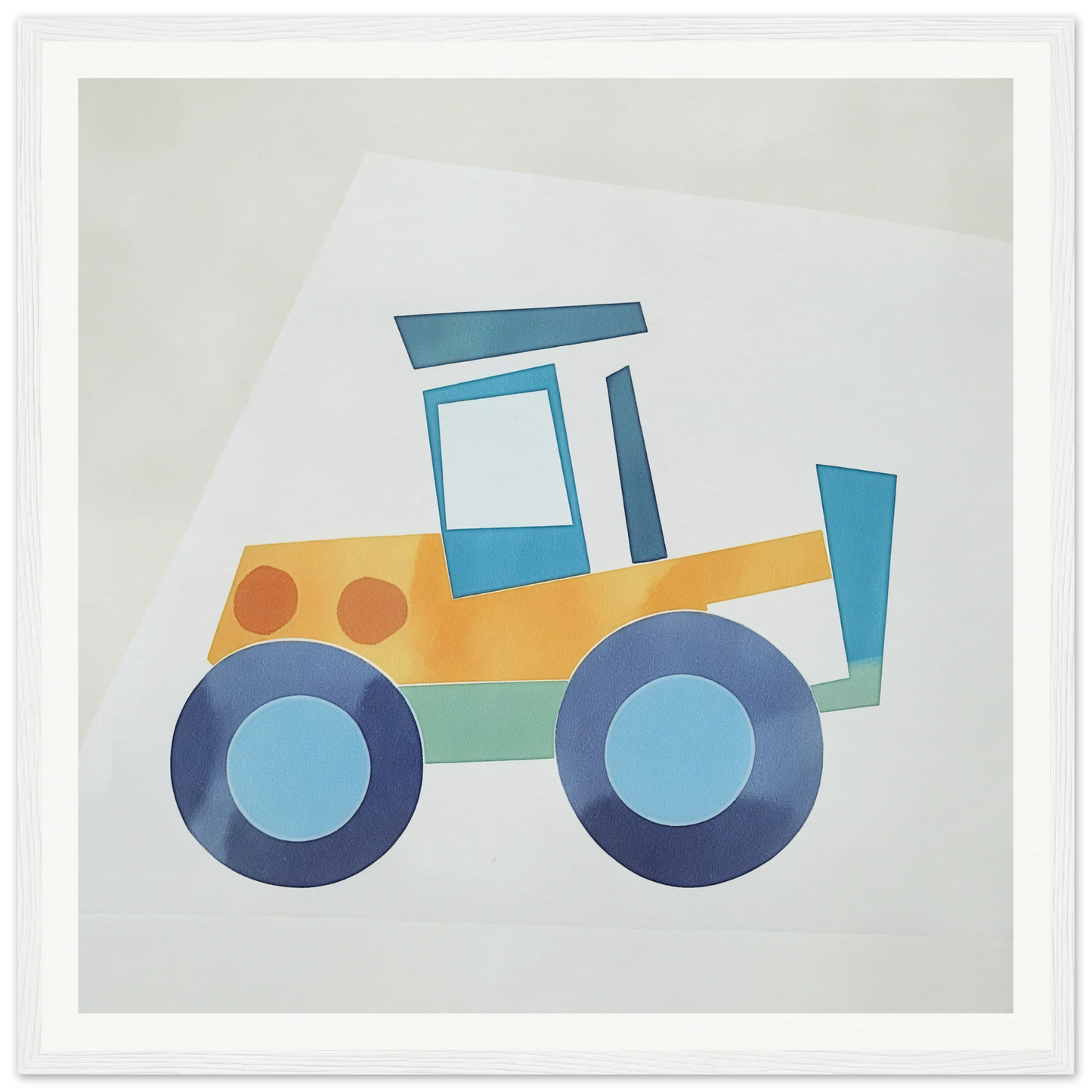 Cute cartoon yellow and blue tractor for nursery wall art or decor in product223