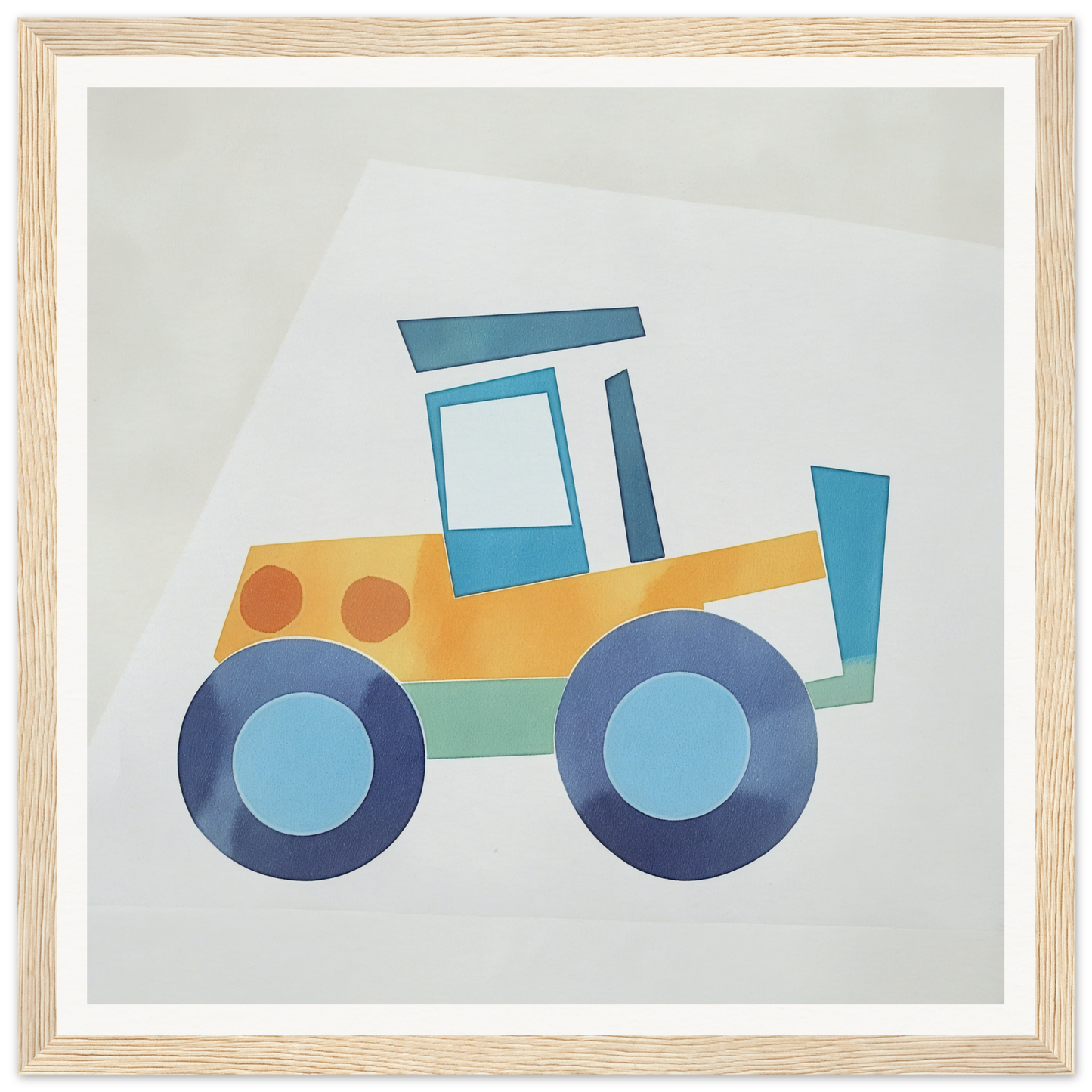 Cute yellow tractor cartoon for nursery wall art or decor, perfect framed poster style