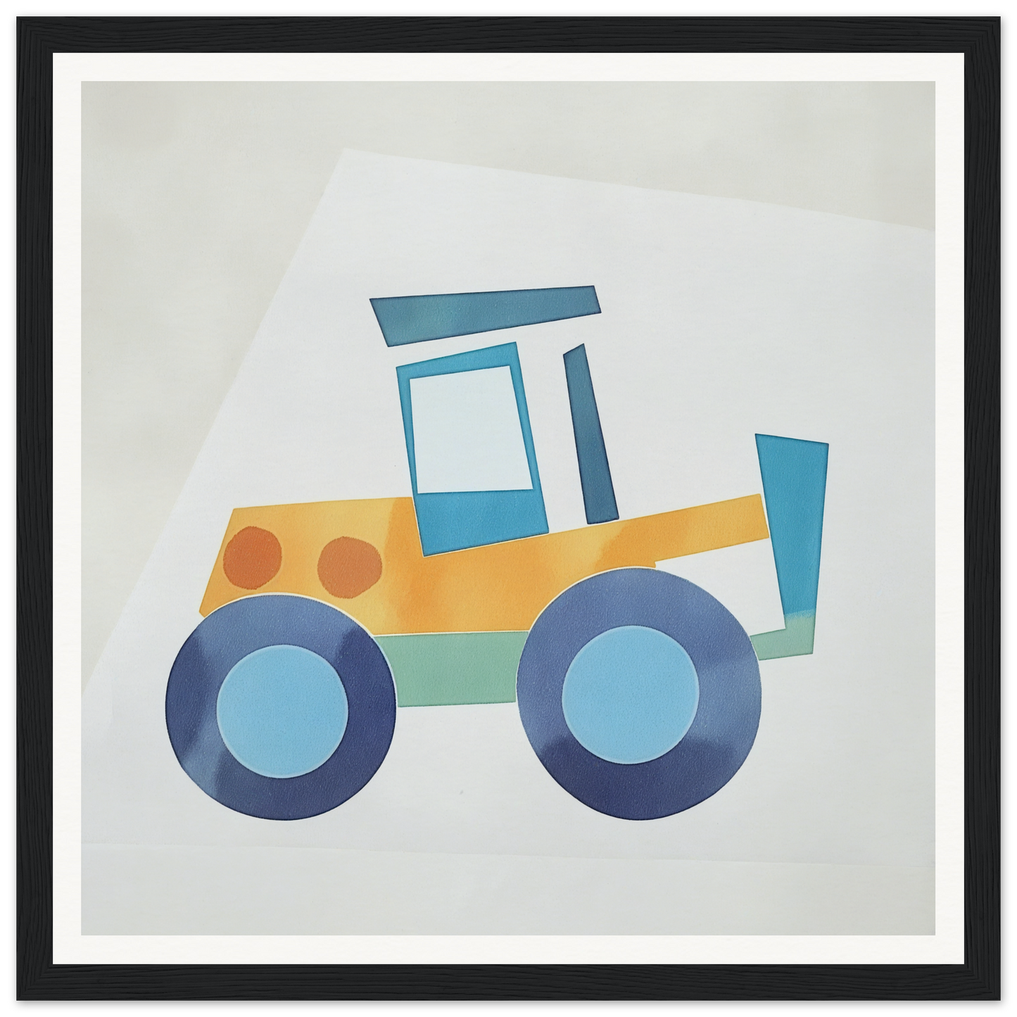 Simple cartoon tractor in blue and yellow, perfect for nursery wall art or decor